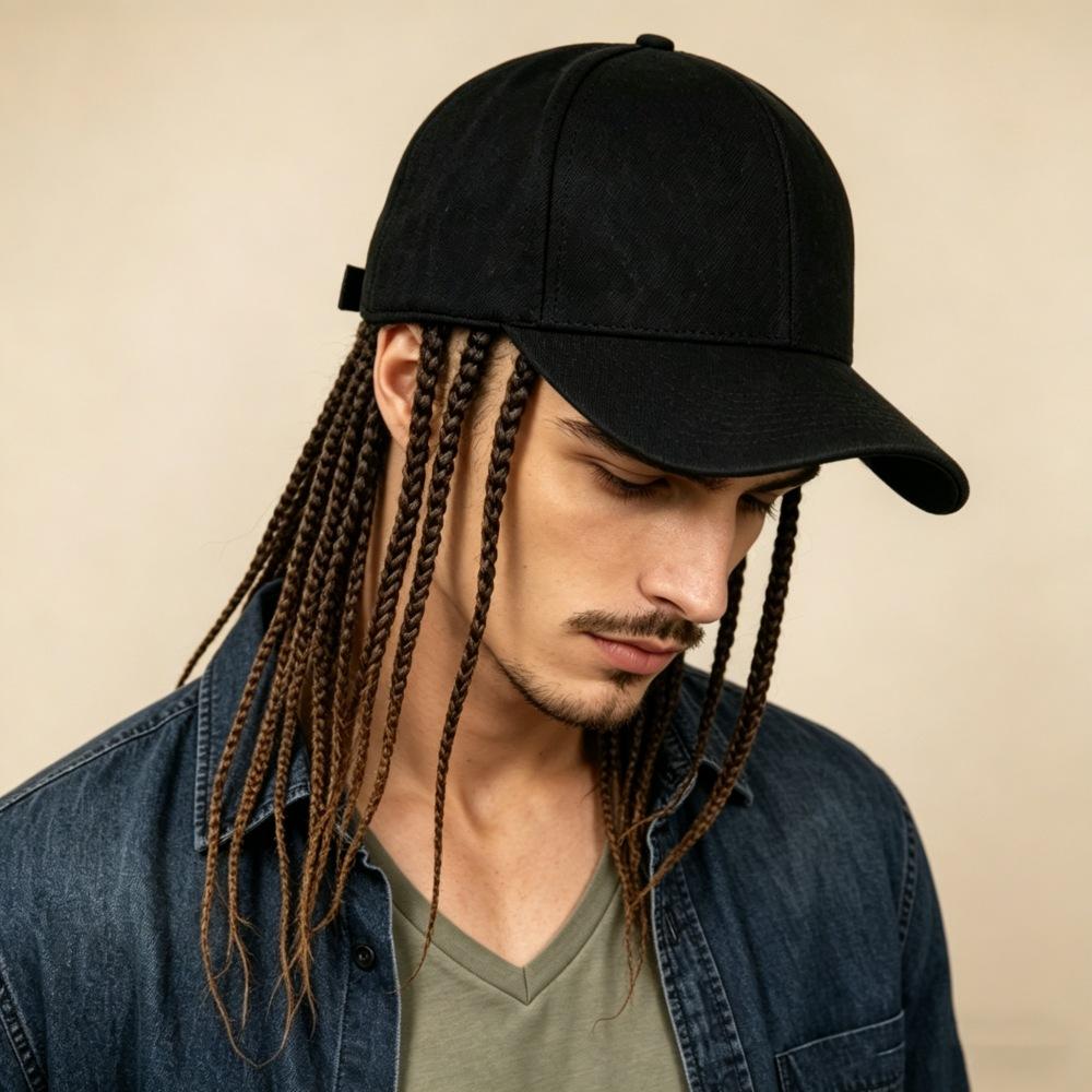 Men's Hip Hop Braided Dreadlock Wig Baseball Cap - Adjustable Synthetic Hair Hat
