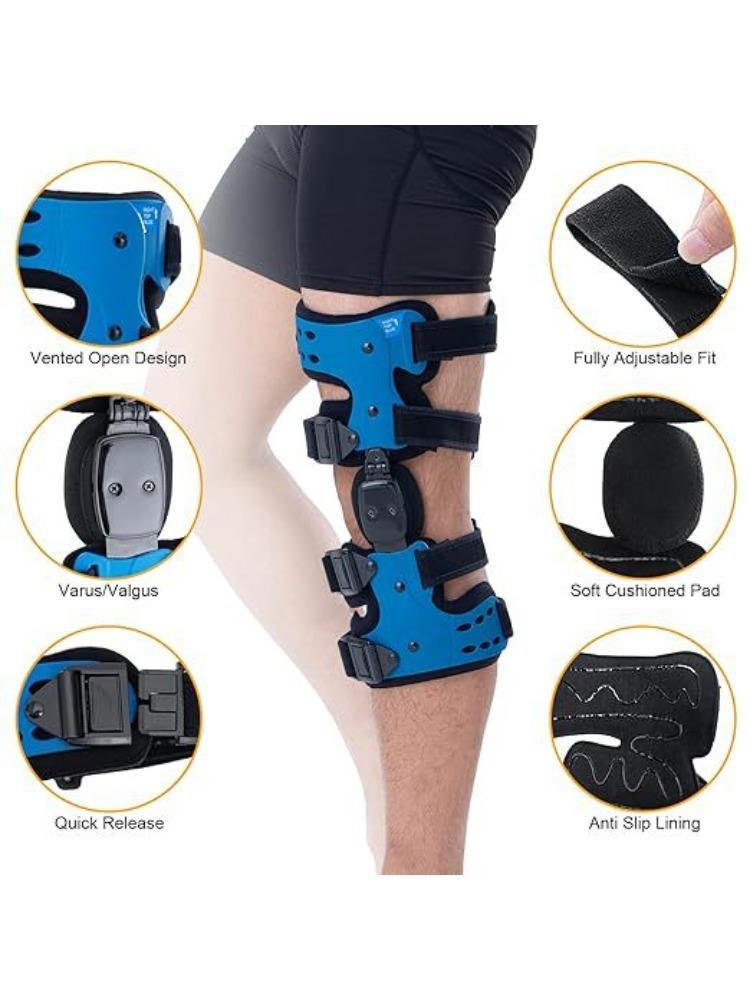 Functional Hinged Knee Support Brace, Adjustable Knee Stabilizer with Compression Wrap, Knee Unloader for Knee Instability, Swelling, Post-Injury Recovery, for Athletes & Seniors
