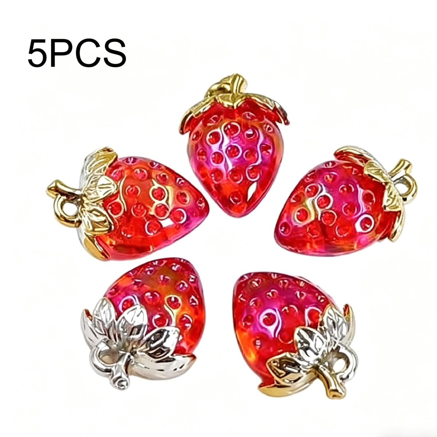 5pcs Acrylic Strawberry Charms, Transparent Fruit Design, Cute 3D Pendants for DIY Bracelets, Necklaces, Earrings, Phone Lanyards, Bags