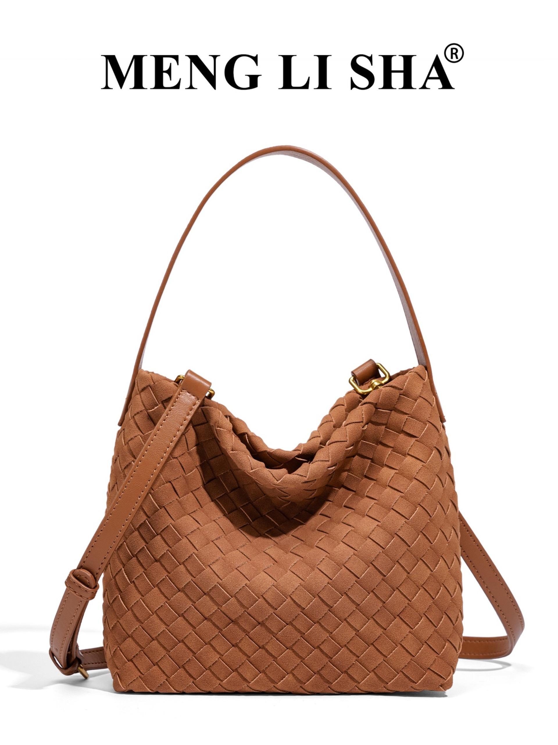 New Handmade Woven Tote Bag for Women, Luxury Bucket Bag, Lazy Style Commute Shoulder Crossbody Handbag, Large Capacity Leather Bag