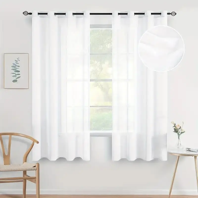 2-Panel White Sheer Grommet Curtains - Lightweight Soft Yarn Window Drapes, Minimalist White Elegance Transparent Window Treatment (63/84/95/108 in Length), Easy-Care for Busy Homes, Machine Washable, Do Not Bleach, for Multiple Rooms, Grommet Top, Clean