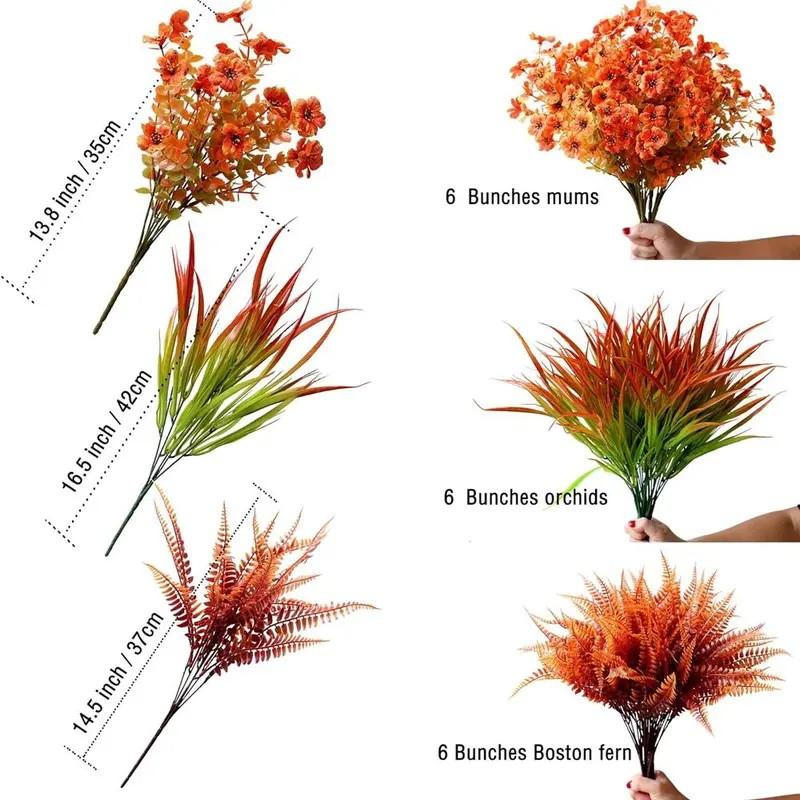 18pcs Artificial Pumpkin Flower Decorations, UV Resistant Faux Fall Flowers for Outdoor Use, Ideal for Pots Gardens Patios Homes