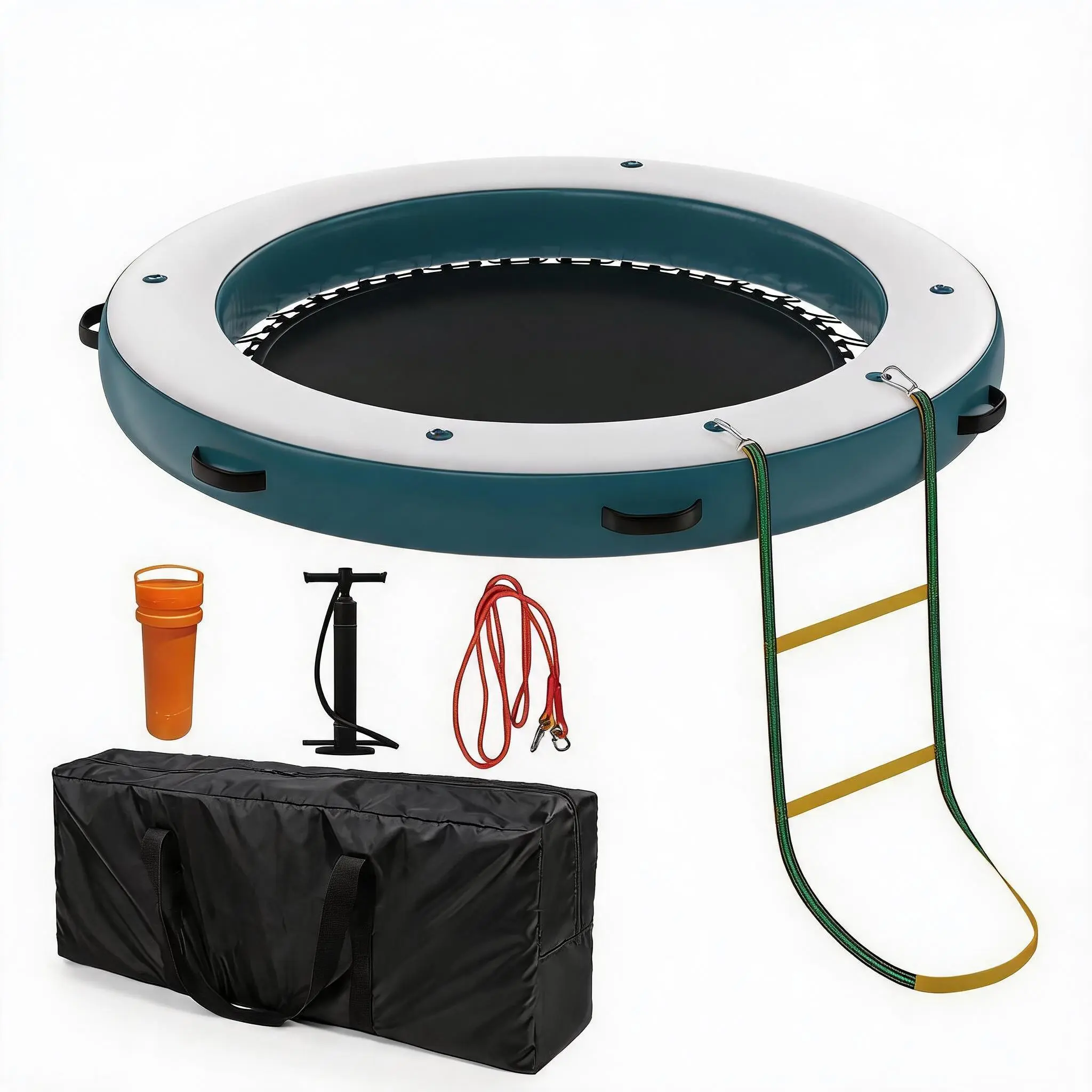 Inflatable Floating Dock Platform with Mesh Swim Area – Non-Slip EVA Deck, Ladder & Pump,Water Raft