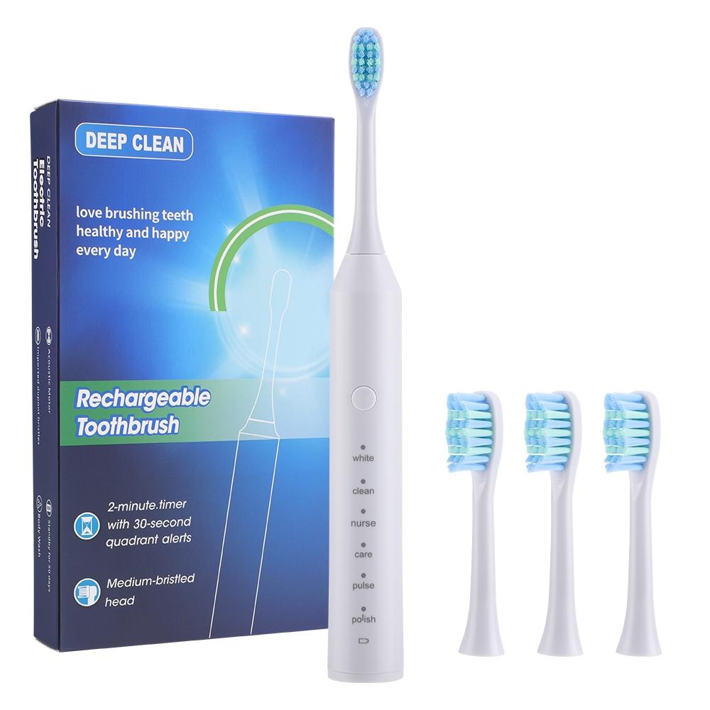 Electric Toothbrush,  With 4 Replacement Brush Heads 6 Modes Rechargeable Toothbrush, Waterproof Design Teeth Cleaning
