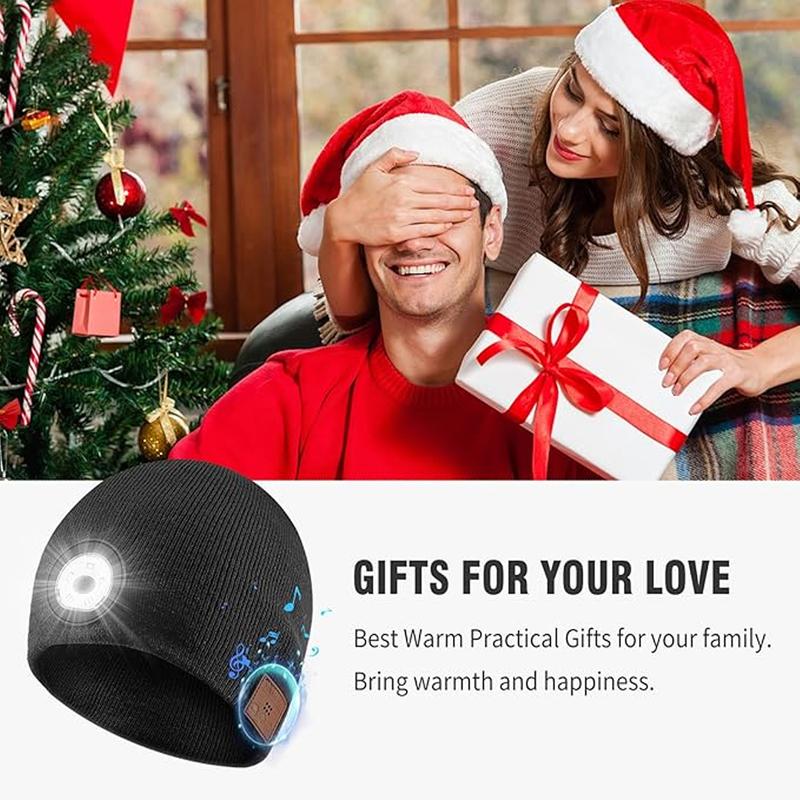 LED Hat Bluetooth Lighted Beanie,Unisex USB Rechargeable 6 LED Headlamp,Musical Knit Hat with Headphones and Built-in Speaker Mic,Unique Christmas Birthday Gifts for Men Him Husband Teen