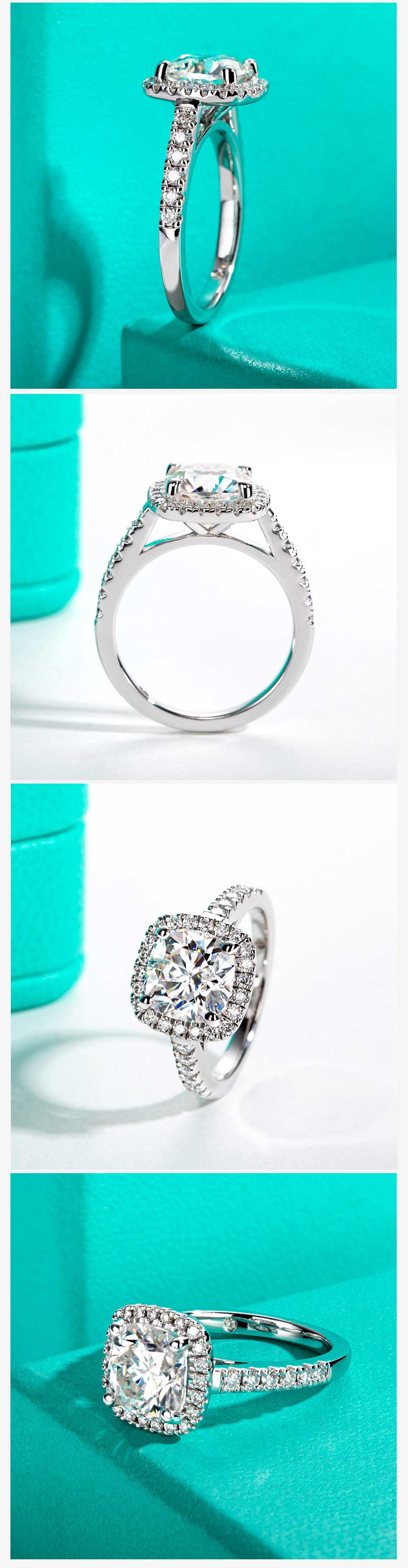 AnuJewel 3.5CT Cushion Cut Moissanite Ring D Color 925 Sterling Silver Ring Vintage Halo Wedding Promise Ring for Women with Certificate