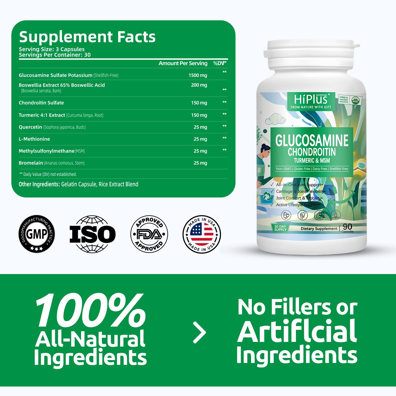 HiPlus Multi-Collagen Peptide Capsules – Premium Hydrolyzed Formula (Types I, II, III, V, X) with Hyaluronic Acid, Biotin & Vitamin C; Unscented; Promotes Radiant Skin, Lustrous Hair, Healthy Nails & Robust Joints – 1 Month Supply