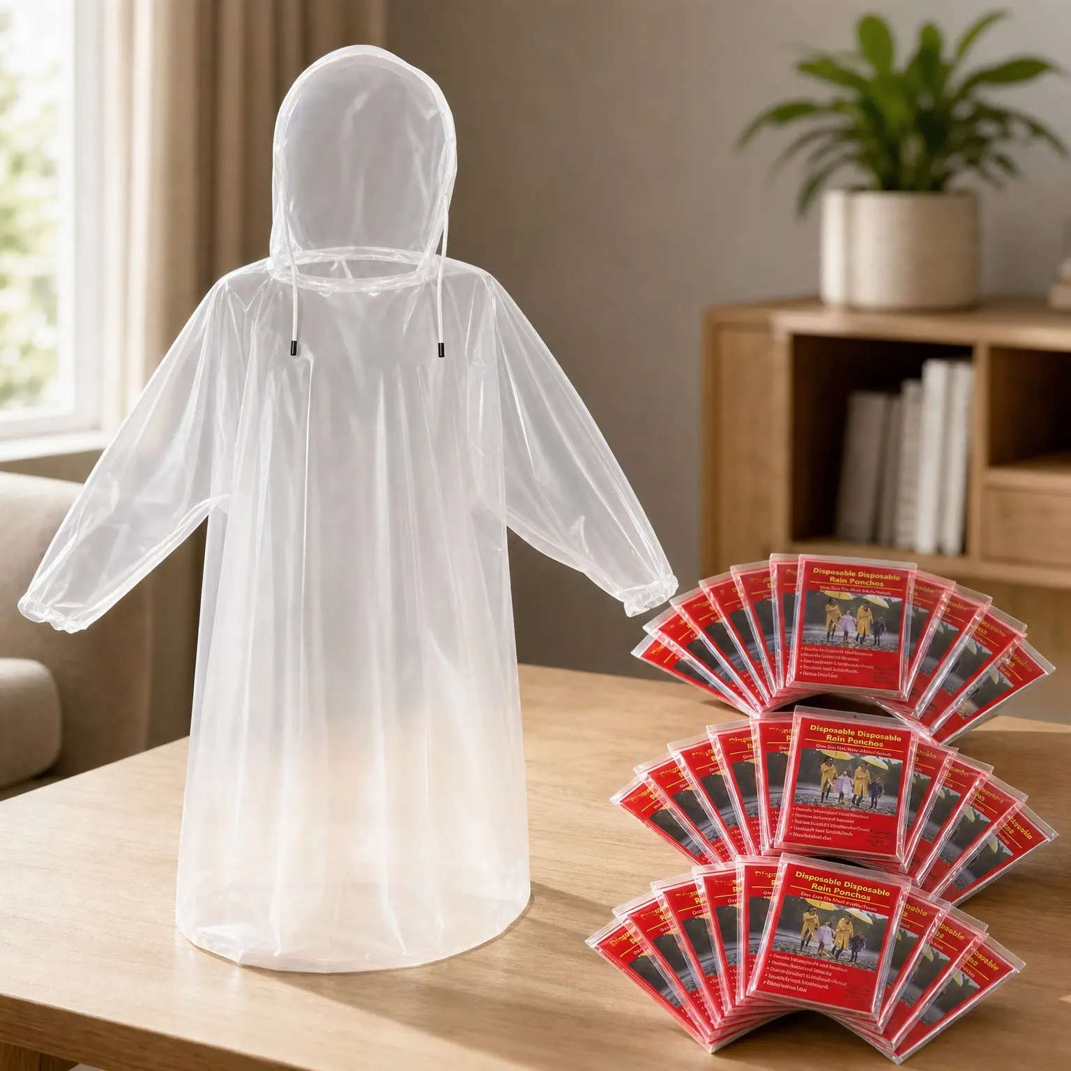 6/20/50 Pack Disposable Rain Ponchos for Adults & Youth, Waterproof PE Raincoats with Drawstring Hood for Camping, Emergency & Outdoor ActivitiesGift