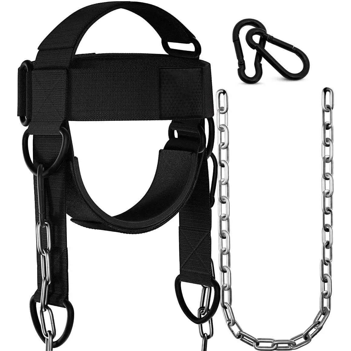Padded Neck Harness for Weight Lifting - 4MM Cushioned Neck Builder with 90cm Adjustable Steel Chain, Head Harness Exerciser for Gym Boxing Strength Resistance Training Equipment