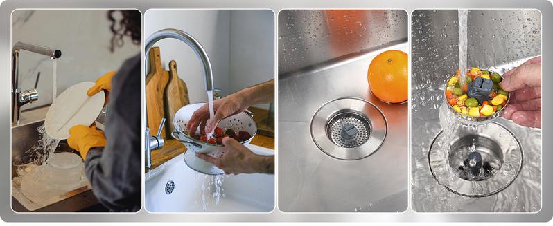 Hibbent 3 in 1 Kitchen Sink Drain Strainer and Stopper Combo, Stainless Steel Metal Pop Up Sink Stopper, SUS304 Anti-Clogging Basket Strainer with Handle for US Standard 3-1/2" Drain