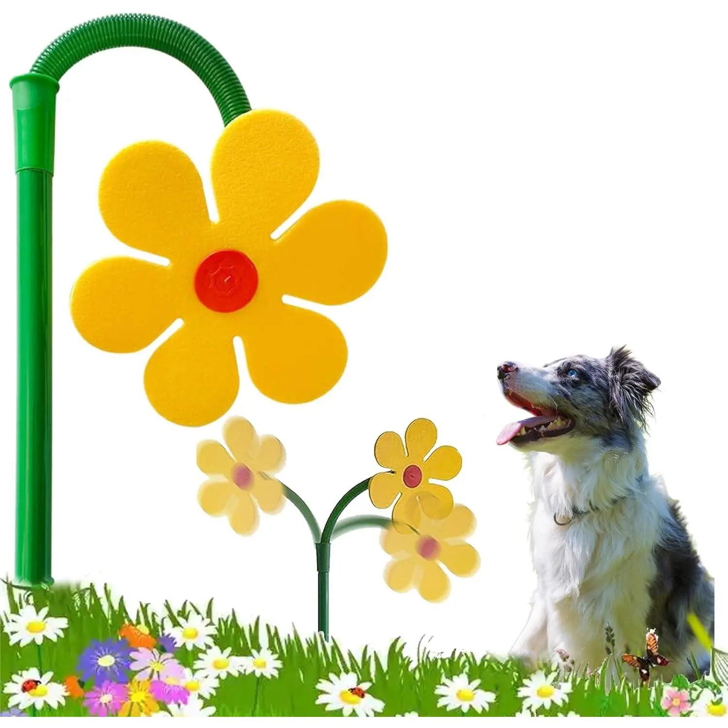 Crazy Daisy Sprinkler, Funny Sunflower Water Sprinkler for Lawn Garden Yard Watering, Crazy Dancing Daisy Water Sprinklers for Dogs Outdoor Play - Yellow