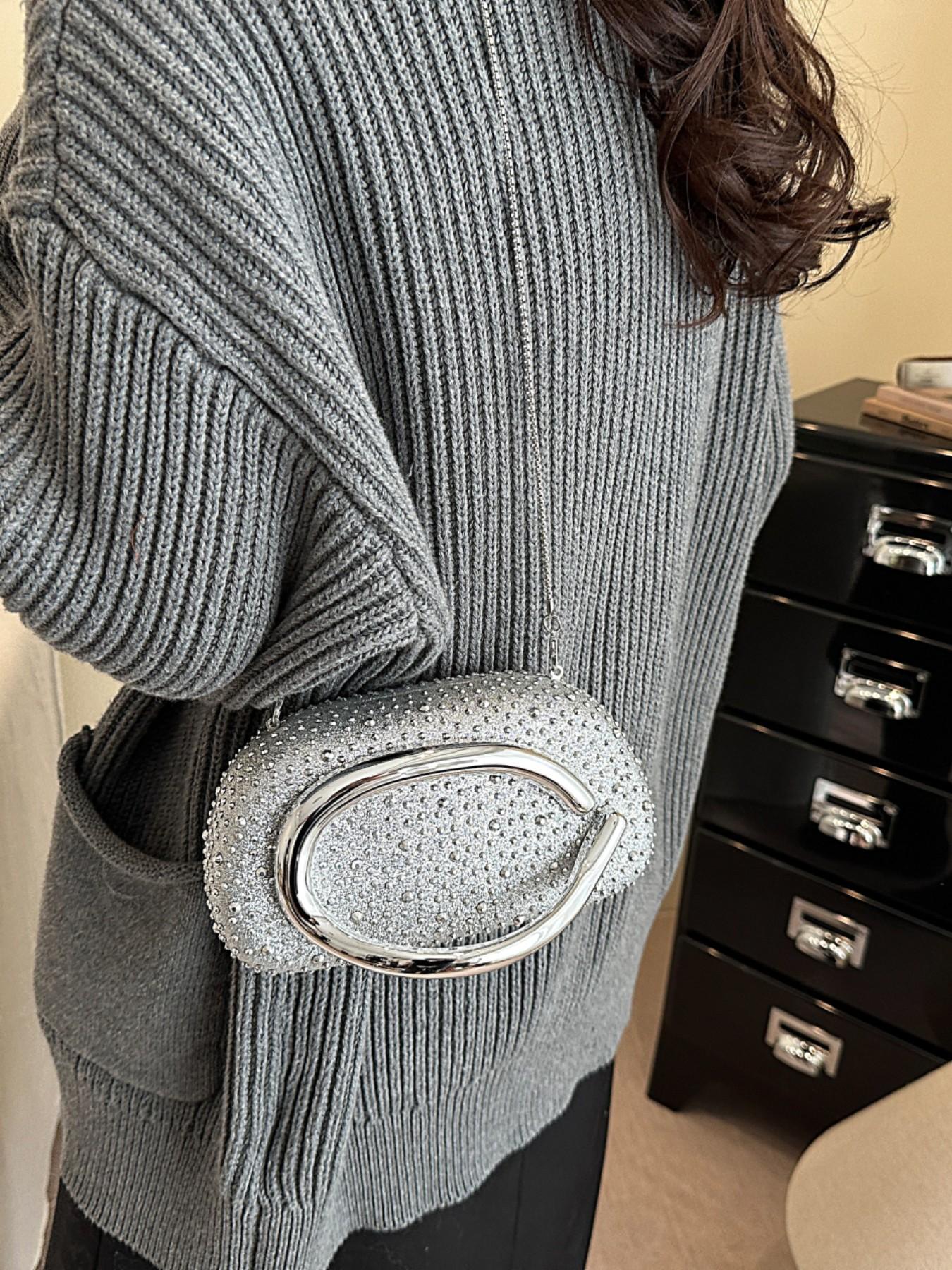 New Flashy Rhinestone Shoulder Bag, Crystal Decor Top, Spacious Interior, Chain, Y2K Style, Perfect for Parties, Nightclubs, Concerts