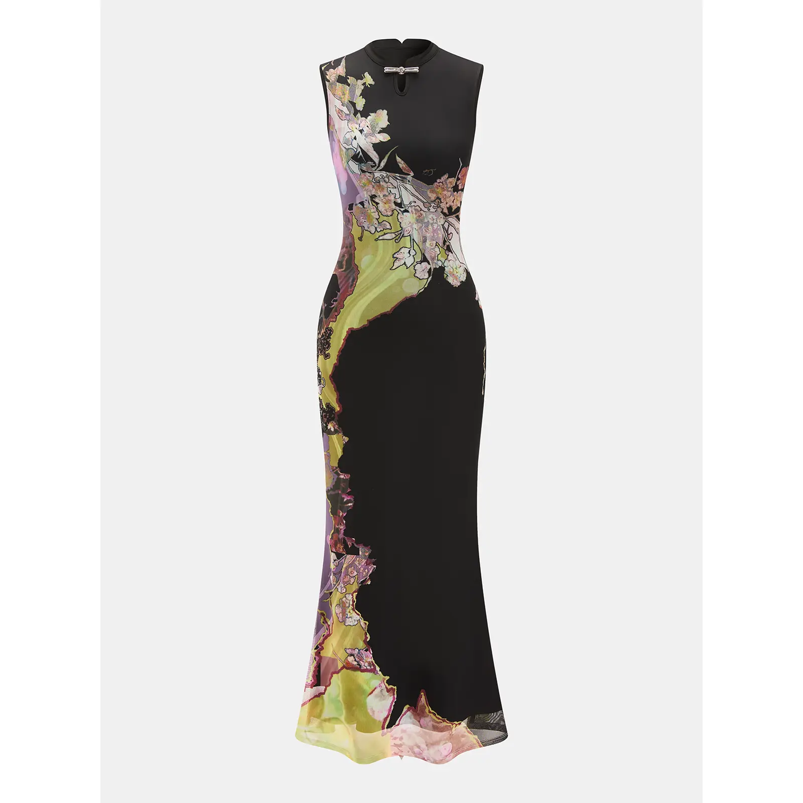 Sleeveless Floral Cheongsam Maxi Dress Sleeveless Floral Cheongsam Maxi Dress