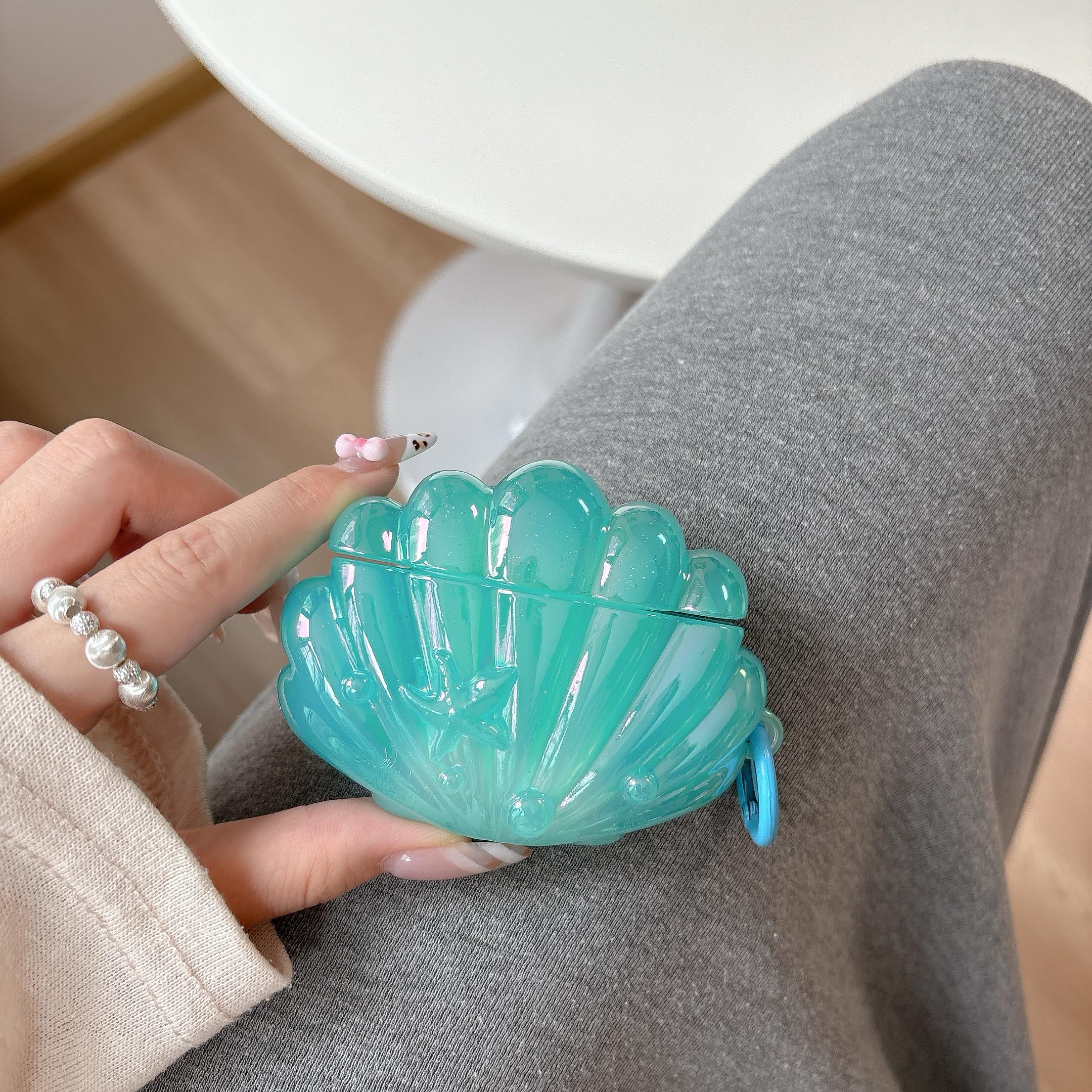 AirPods 4 & Pro3 Earphone Case, Blue Shell Style, Electroplating Process, Protective Case for Girls, Sea Shell Pendant Design