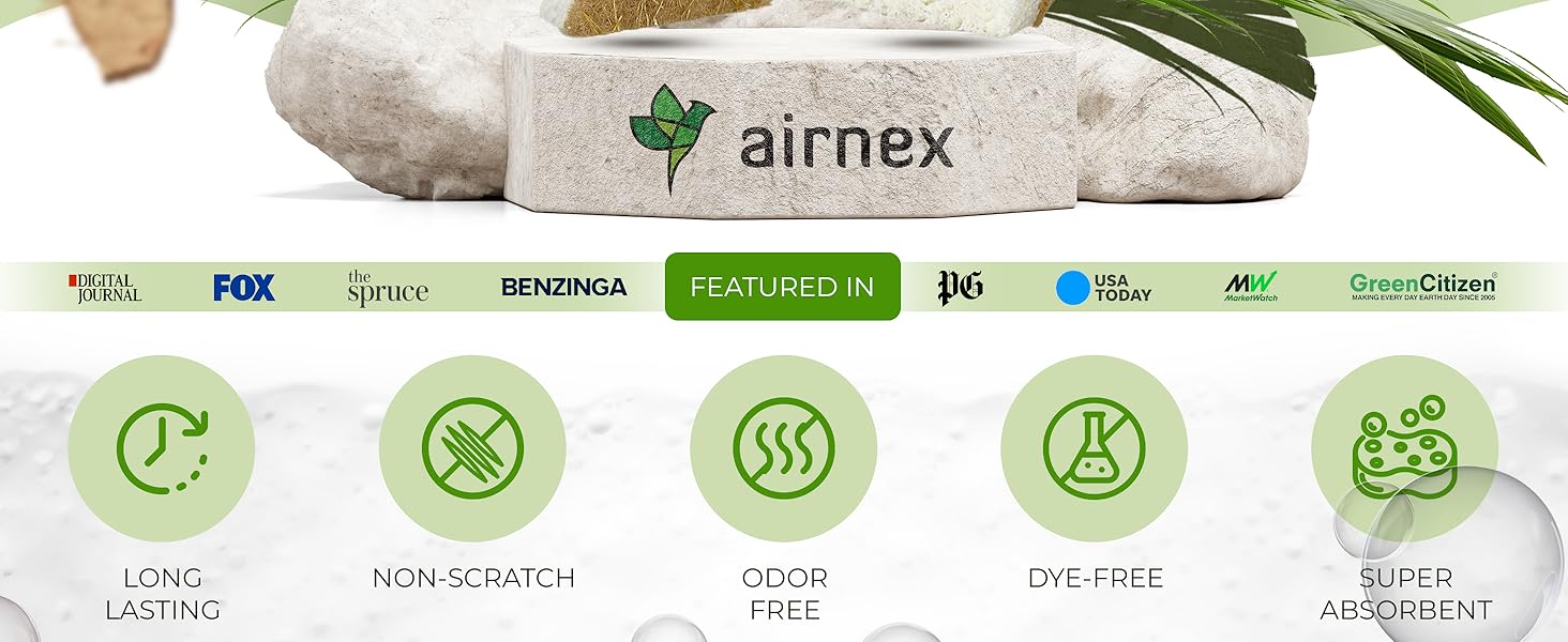 Natural Kitchen Sponges (12 Pack) - Biodegradable Cellulose & Coconut Scrubber Dish Sponges for Kitchen - Eco-Friendly, Non Scratch, Compostable, Non Toxic S-Shaped Natural Sponges for Dishes