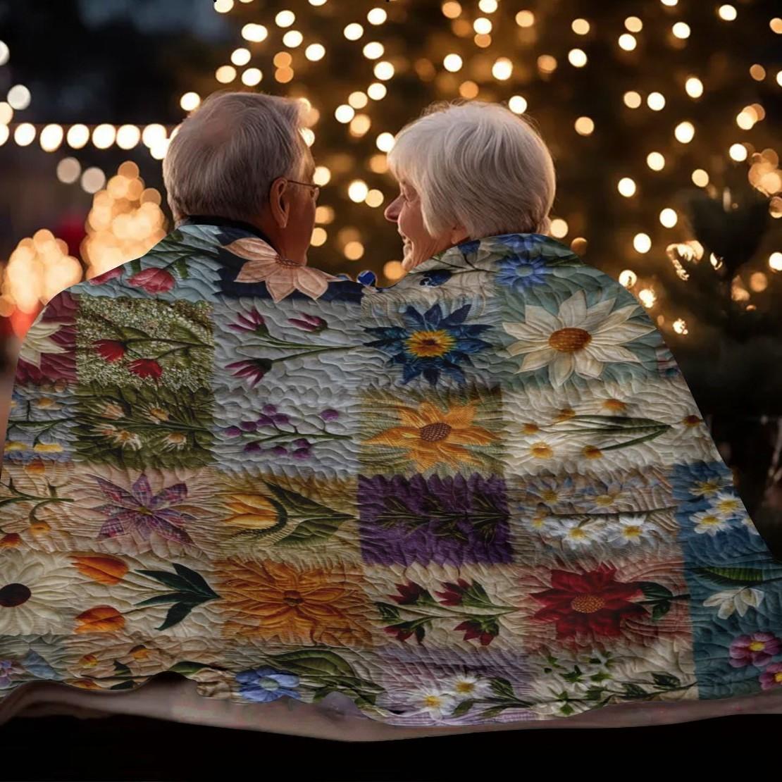 Floral Pattern Patchwork Quilted Throw Blanket, Soft Comfortable Warm Napping Blanket, Cool Bedroom Bedding Blankets for Home Office Travel Dormitory, Soft Comfy Blanket