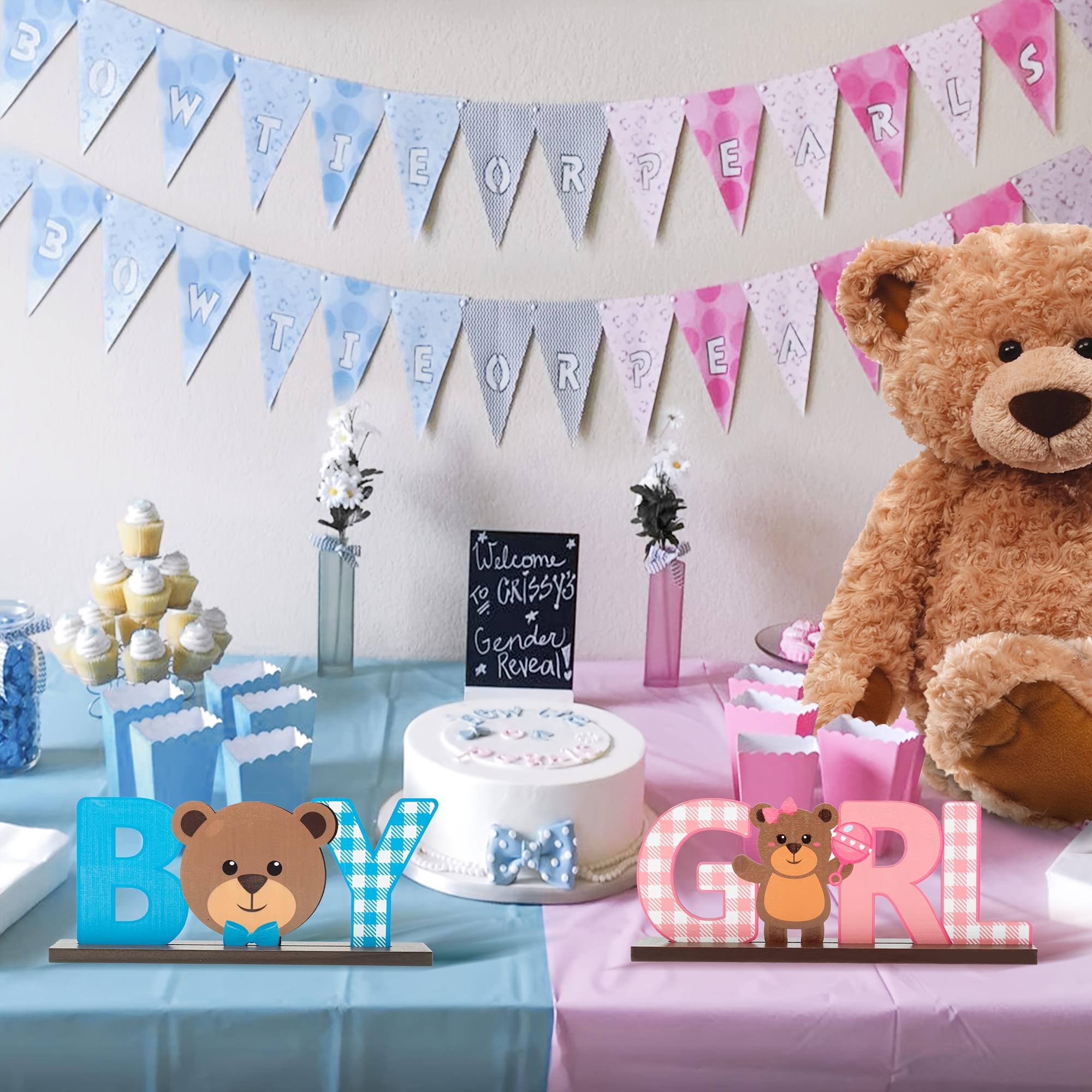 2D Wooden Teddy Bear Decorative Signs, Gender Reveal Decoration, 2 Pieces Blue/ Table Centerpiece, Baby Shower Accessories