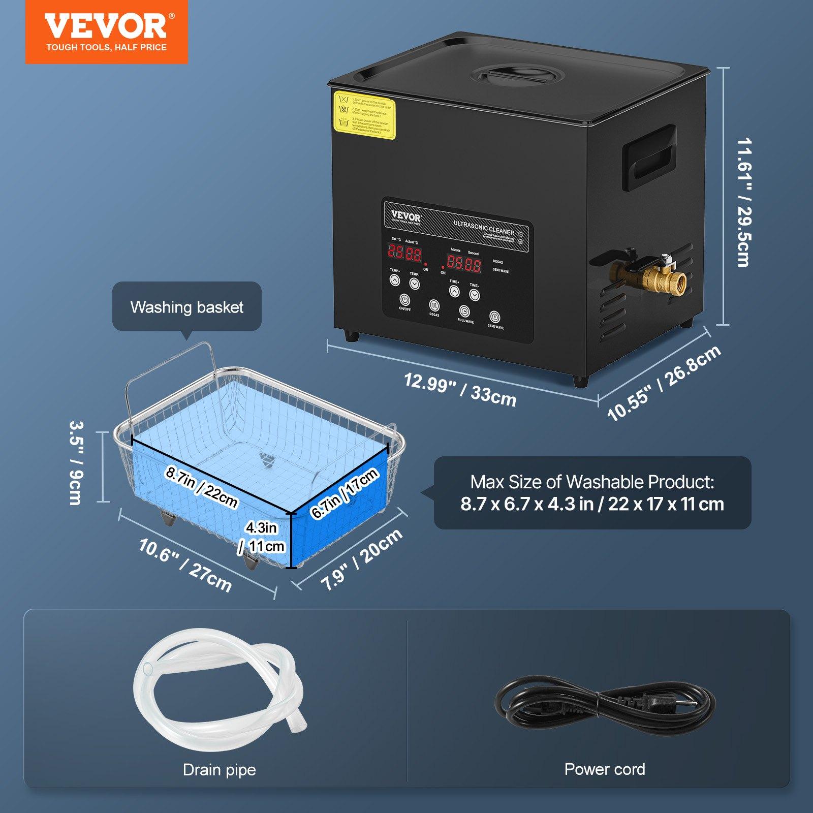 fathersdaygift  VEVOR 10L Ultra Sonic Cleaner, 240W Digital Ultrasonic Cleaning Machine with Gentle Mode Upgraded Degassing, 40kHz Industrial Ultrasound Cleaner with Heater Timer for Retainer, Jewelry, Tools