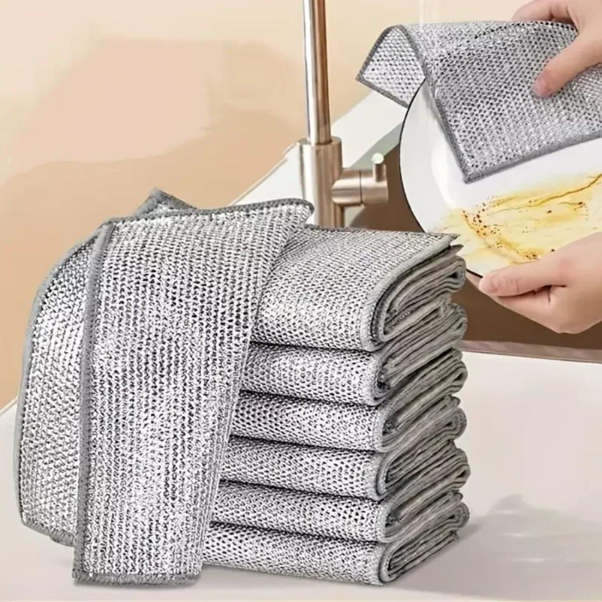 Double-layer magic steel wire cleaning cloth, metal silver thread dish towel, household kitchen cleaning rag and washing tool