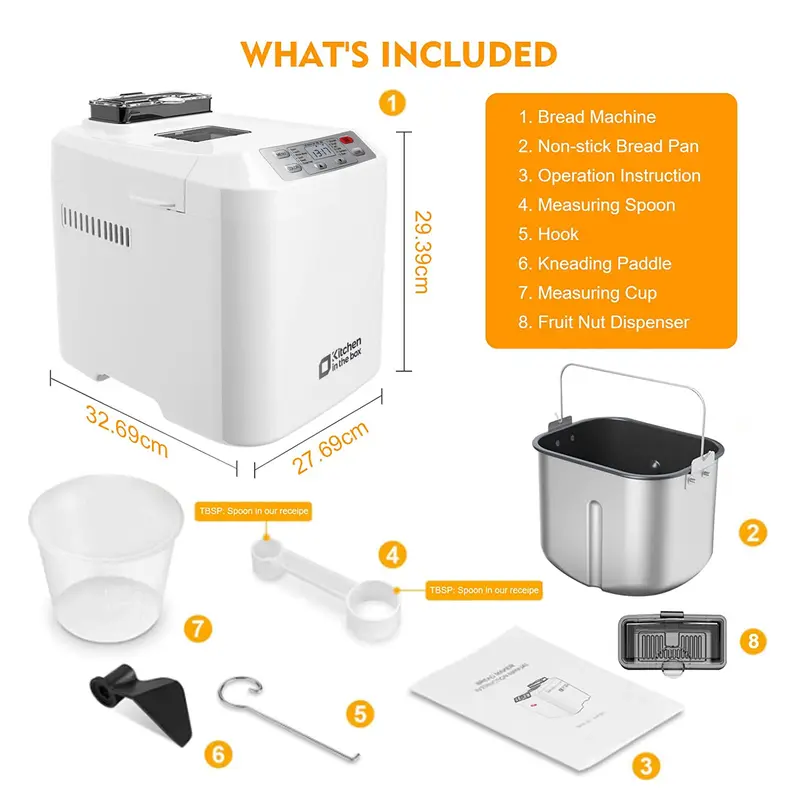 Kitchen in the box Bread Maker Machine, 12-in-1 Automatic Bread Maker with Auto Fruit Nut Dispenser, 2 LB Large Capacity, Gluten-Free, 13H Delay Timer, 1H Keep Warm, 3 Crust Colors