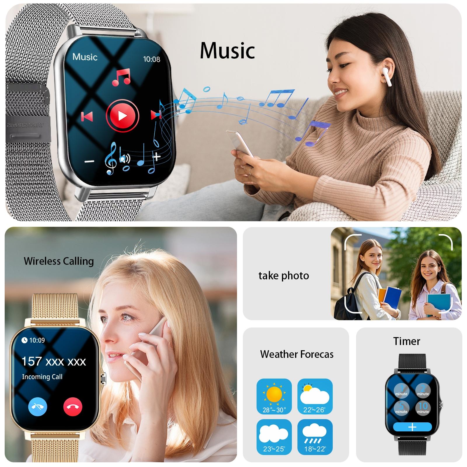 Smartwatch with Call Function - Wireless Call, Message Reminder, Pedometer & Calorie Tracking, Multiple Sports Modes, Weather Forecast, Wireless Connection, Comfortable, Unisex