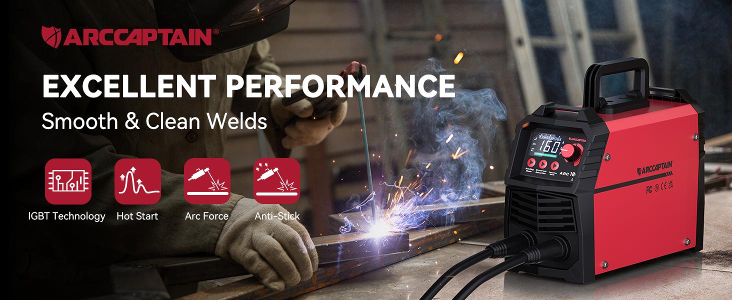 ARCCAPTAIN ARC160 110V/220V Stick Welder, [Large LED Display] 160Amp ARC Welding Machine with Synergic Control, IGBT Inverter Portable MMA Welder Machine with Lift Tig Hot Start, Arc force and Anti-Stick