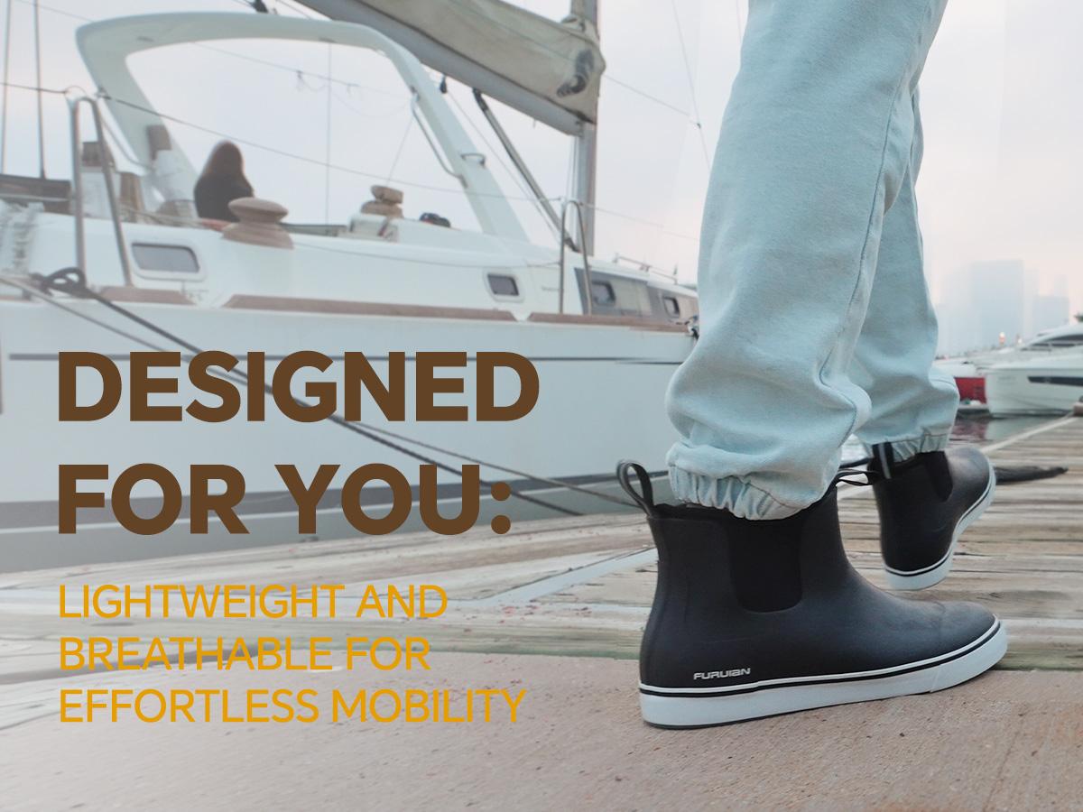 Furuian Men's Deck Boots  Fishing Boots Rain boots work shoes Professional Waterproof&Non-Slip Walking Ankle Booties Slip On Neoprene Rubber Footwear Chelsea Boots Men botas para hombre for Gardening Fishing Boating Camping Sailing Fathersdaygift Boy