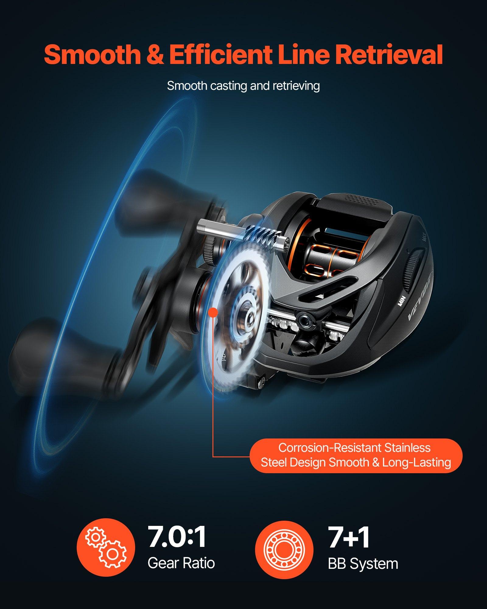 【DealsForYouDays】Unisex VEVOR IM7 Carbon Fiber Baitcasting Rod and Reel Combo, Freshwater Bass Fishing Pole with 7+1 Bearings, 7.0:1 High Gear Ratio, Left/Right Hand Use, Magnetic Brake, Cork Handle, Stainless Steel Guides with Ceramic Rings, Medium-Heavy 【DealsForYouDays】Unisex VEVOR IM7 Carbon Fiber Baitcasting Rod and Reel Combo, Freshwater Bass Fishing Pole with 7+1 Bearings, 7.0:1 High Gear Ratio, Left/Right Hand Use, Magnetic Brake, Cork Handle, Stainless Steel Guides with Ceramic Rings, Medium-Heavy
