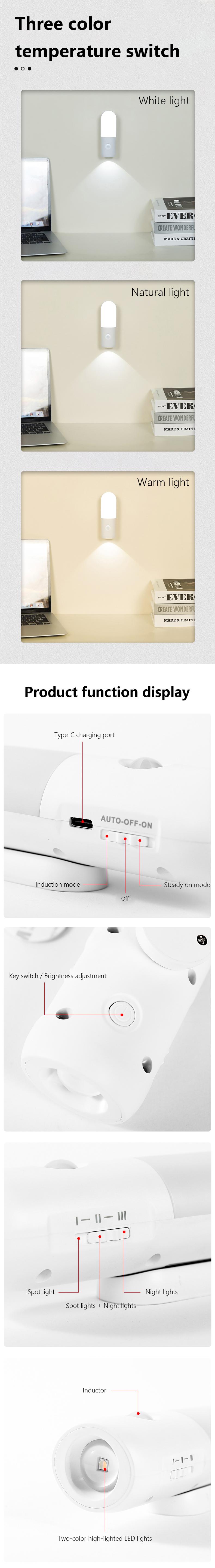 USB Rechargeable Motion Sensor Night Light Indoor Battery Operated Pir Light with 3 Color Temperature & Dimmable, Magnetic Night Lights Stick on Wall for Stair Bathroom Hallway Toilet, christmas present LED Adjustable Lighting Modes lamp lights bedroom