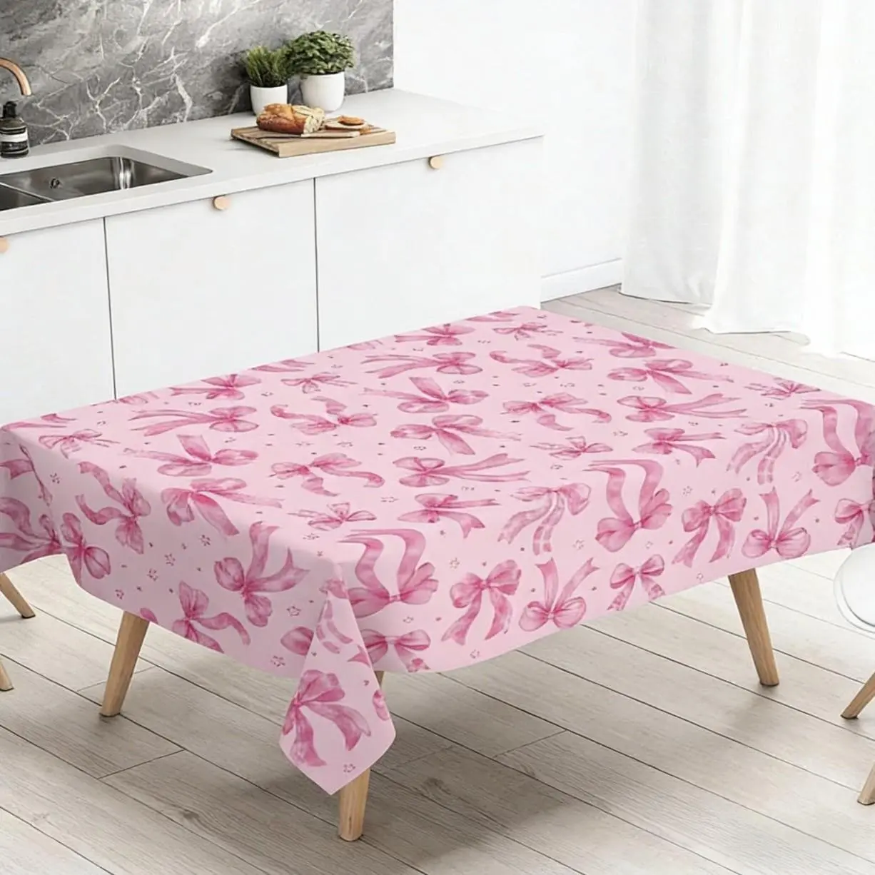 3Pcs Set Pink Bow TableCloth，Coquette Bow Table Cover Rectangle Pink Tablecloth，Disposable Tablecovers，Coquette Party Decorations For Wedding Engagement Bridal and Birthday Decor Party Decoration Supplies, Party Supply