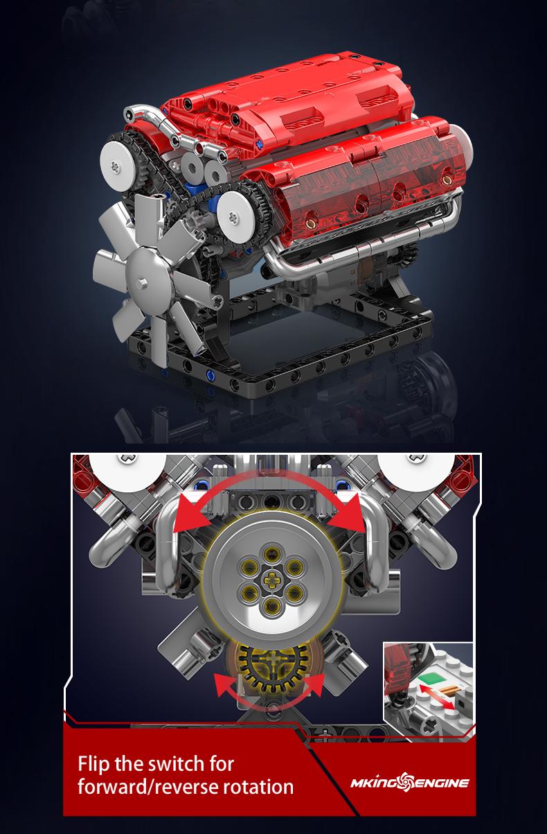 Mould King 10155 V-type engine Red Motor Model Building Block STEM DIY Gift Adult Kid Toy 552 Pcs Brick