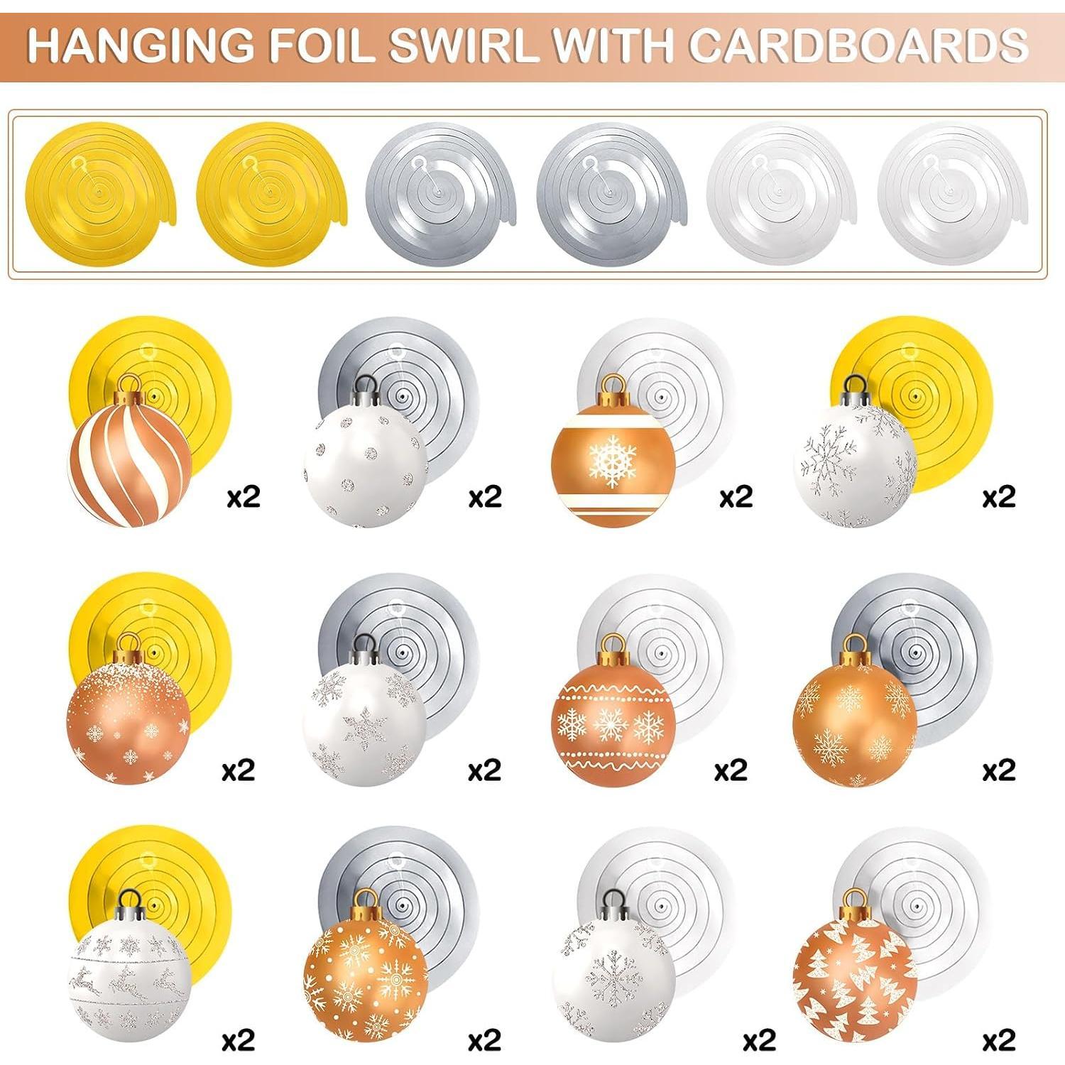 54-Count Christmas Foil Swirls Decor Set - Colorful Plastic Smooth Snowflake Ball Ornaments, Cardboard Ceiling Decor for Holiday Winter Party Supplies (White), Party Decor