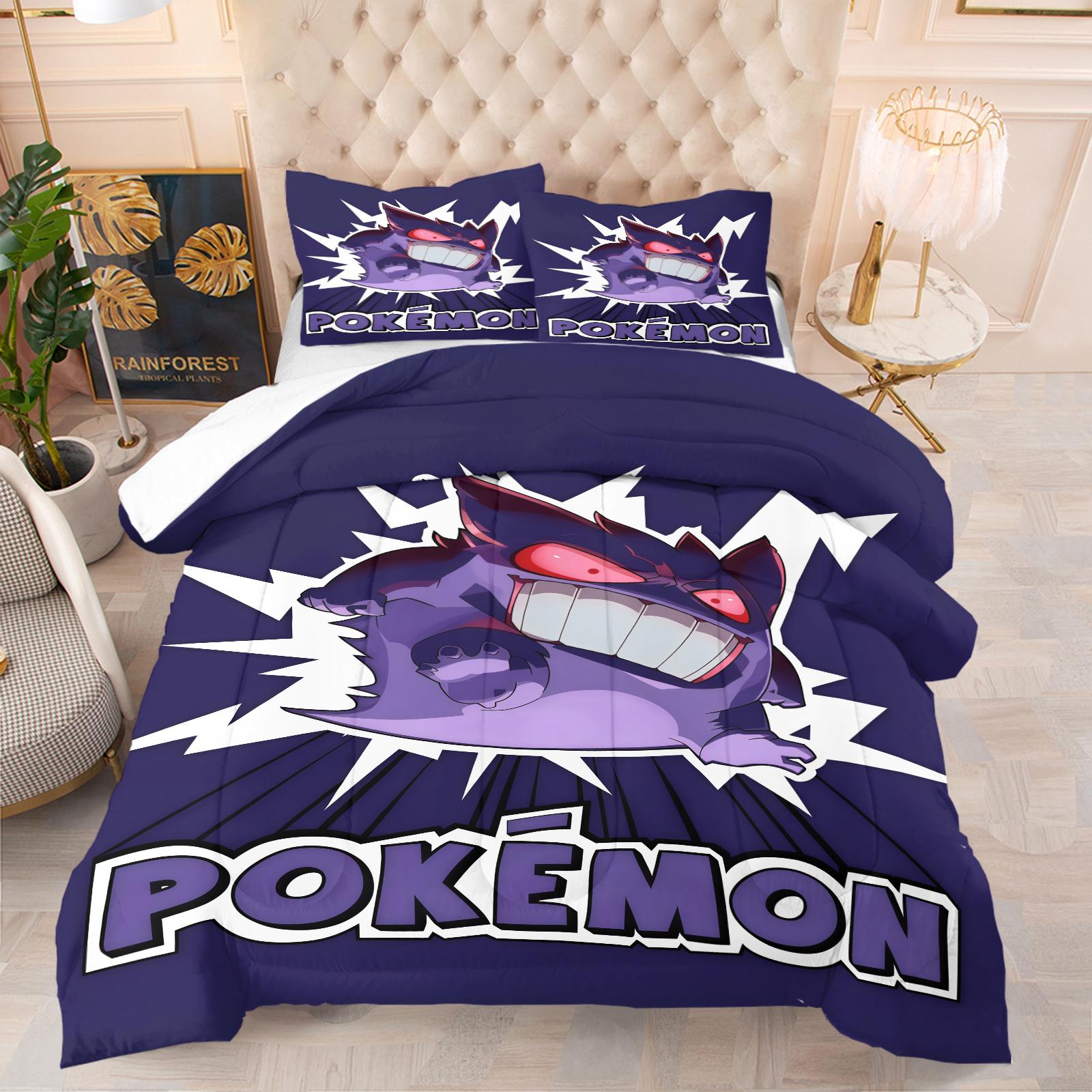 Gengar Pattern Soft Bedding Set, Includes 1 Blanket and 1 or 2 Pillowcases Without Pillows, Perfect Gift Idea
