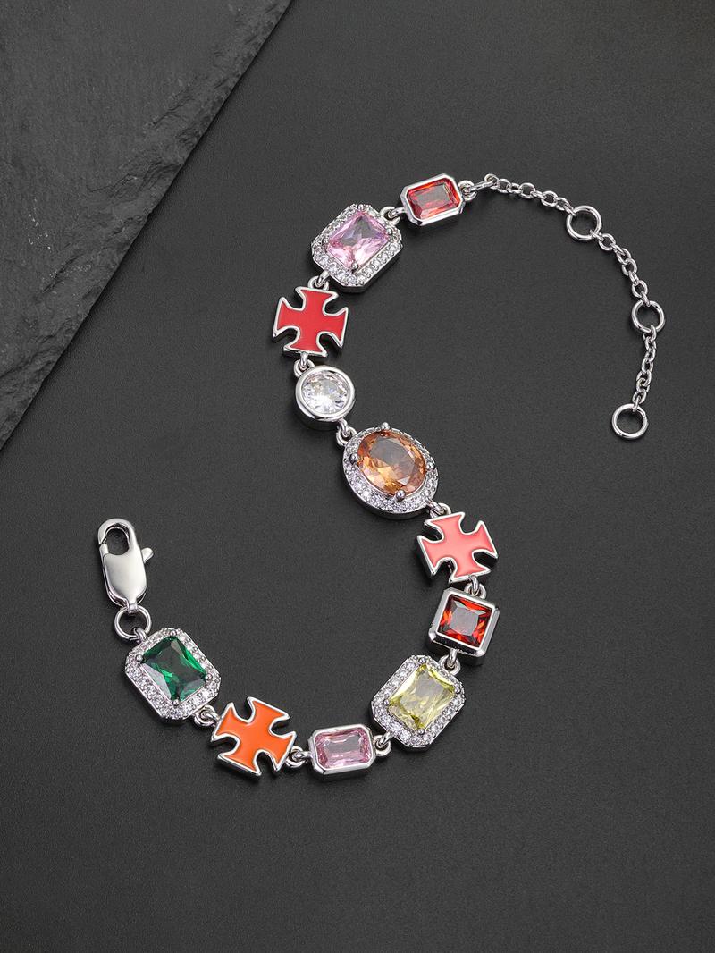 ICED CHICS Cross-Drip Oil Colored Cubic Zirconia bracelet, geometric cube Sugar Hip-hop bracelet, birthday gift, party, suitable for important occasions to wear, enhance temperament, sense of sophistication, suitable for both men and women