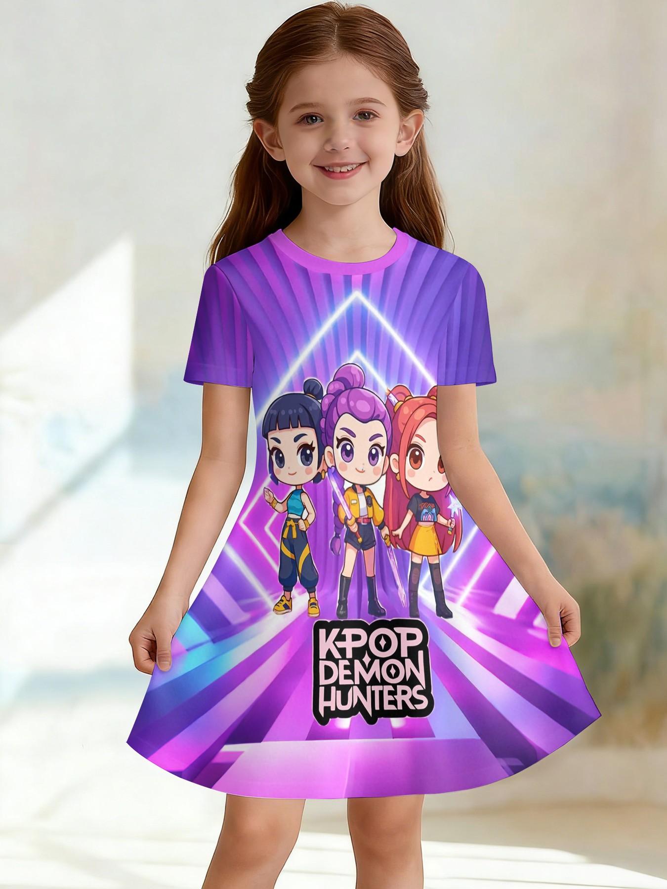 K-Pop Demon Hunters Cartoon Dress, Child Stage Style Casual Dress, Fashion Outdoor Sports, Birthday Gift, Festival Gift