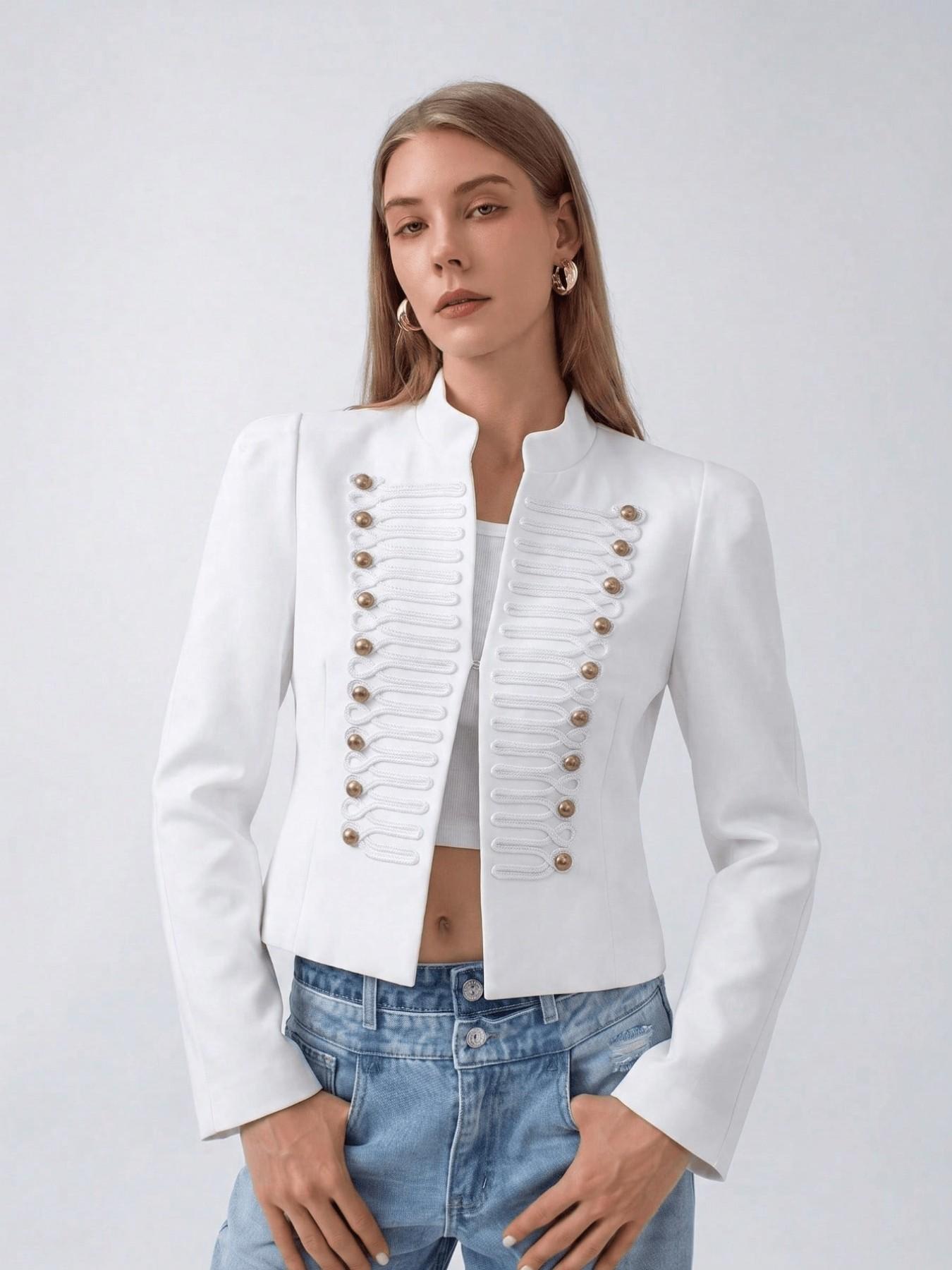 Women's Four-Season Retro Vintage Court Style Stand Collar Short Jacket Coats, Dual Gold Buttons, Waist Cinch, Fashionable Elegance Outerwear for Office and Dates, Fit