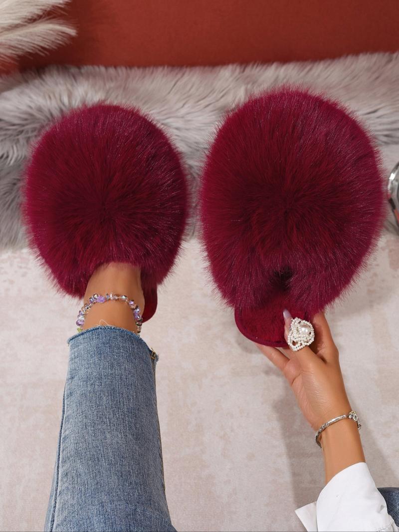 New Trendy Plush Fur Slippers, Super Cute Fashion Warm Home Shoes, Fuzzy Warm Slippers, Anti-Slip Thick Sole Cat-Feeling Cotton Slippers, Girls' Gift