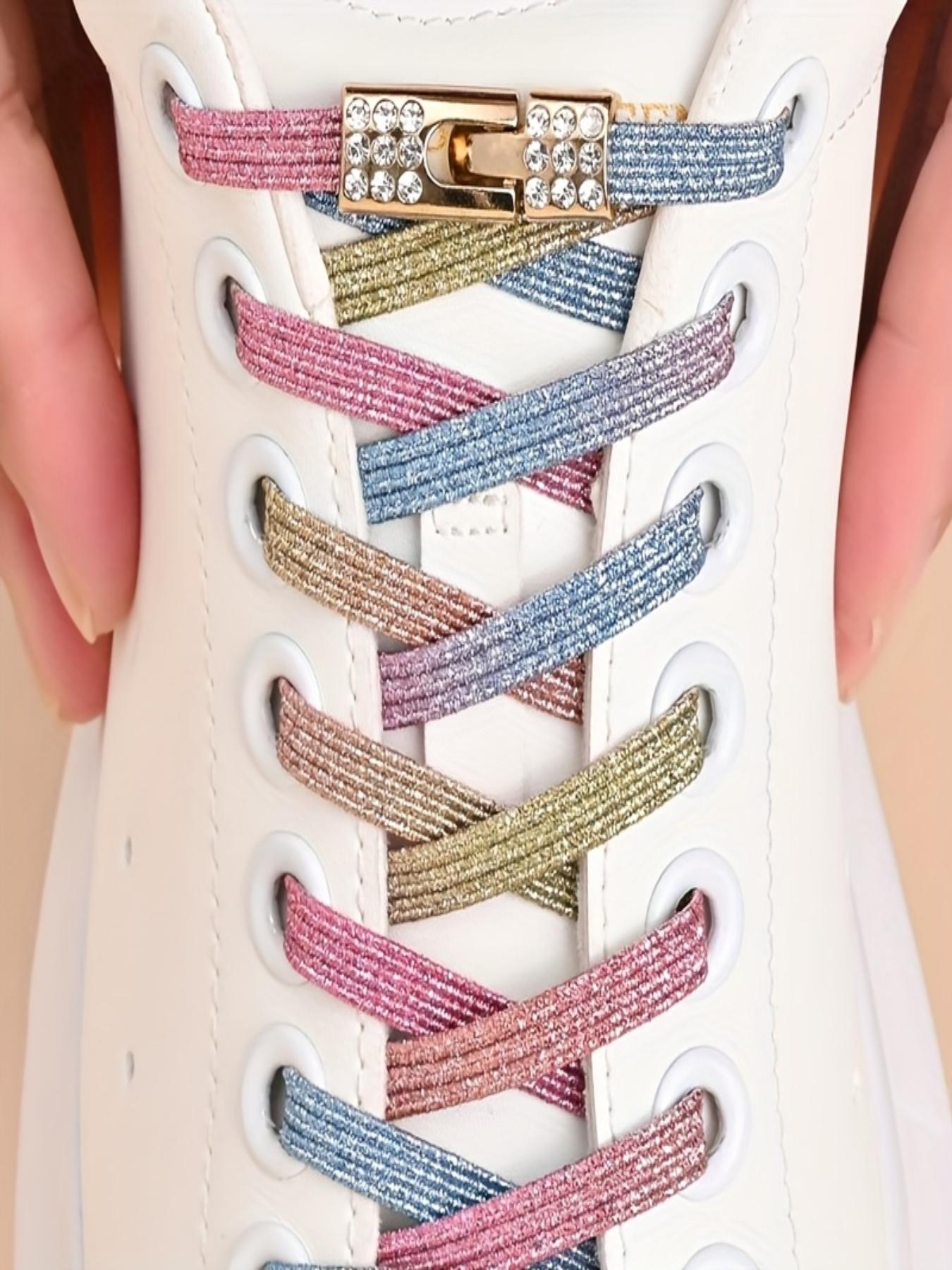Diamond Buckle Shoe Laces, No-Remove Shoelaces, 2 Elastic Bands and 2 Buckles, Colorful Gradient Shoelaces for Casual and Sports Shoes, Stretchy Shoelaces