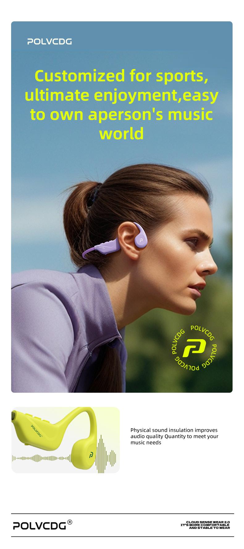 Polvcdg Bone Conduction Bluetooth Wireless Headphones - High-quality sound, suitable for connecting to mobile phones. Perfect for calls, while exercising, running or during sports. Sweat-resistant. Long-wearing without causing discomfort Christmas gift
