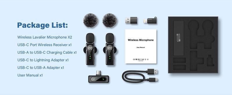 USB C Wireless Lavalier Microphone for Type-C,Android Phone,PC,Mini Microphone with Noise Reduction,Lapel Microphone for Video,Interviews,Live Streaming,TikTok,YouTube,2Pack (For iPhone 15 and Above)