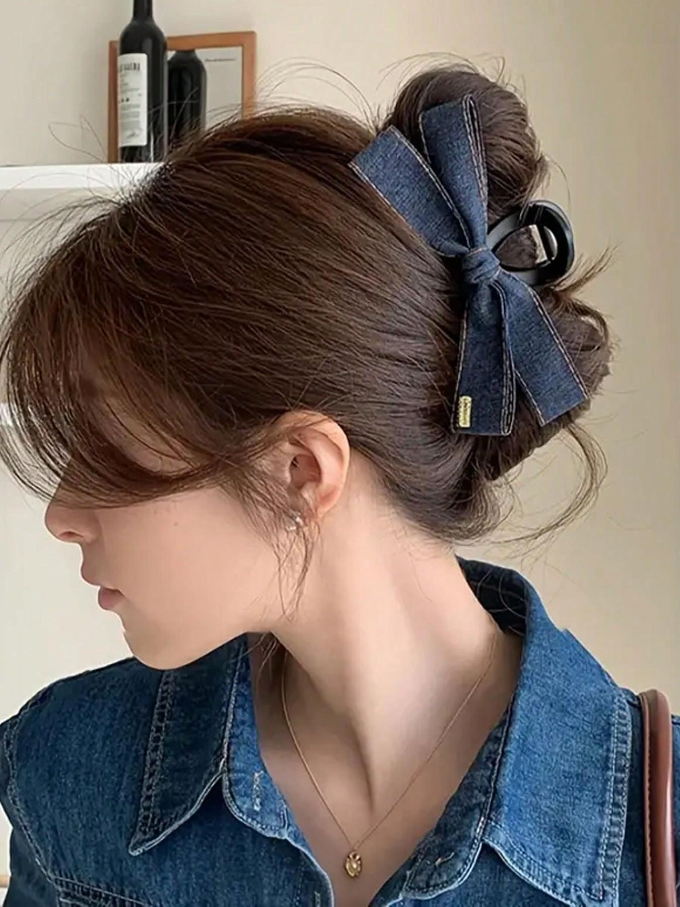 Bow Ribbon Hair Clip - Elegant Retro Blue Fabric Hair Accessory for Women, Mother’s Day Gift, Party & Birthday Hair Clips, Secure Hold for Updos & Buns, Versatile for Parties & Birthdays, Ideal Mother'S Day Gift