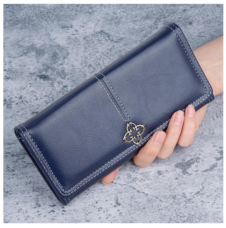 New stylish and simple women's soft leather long zipper wallet with multiple card slots and cute design