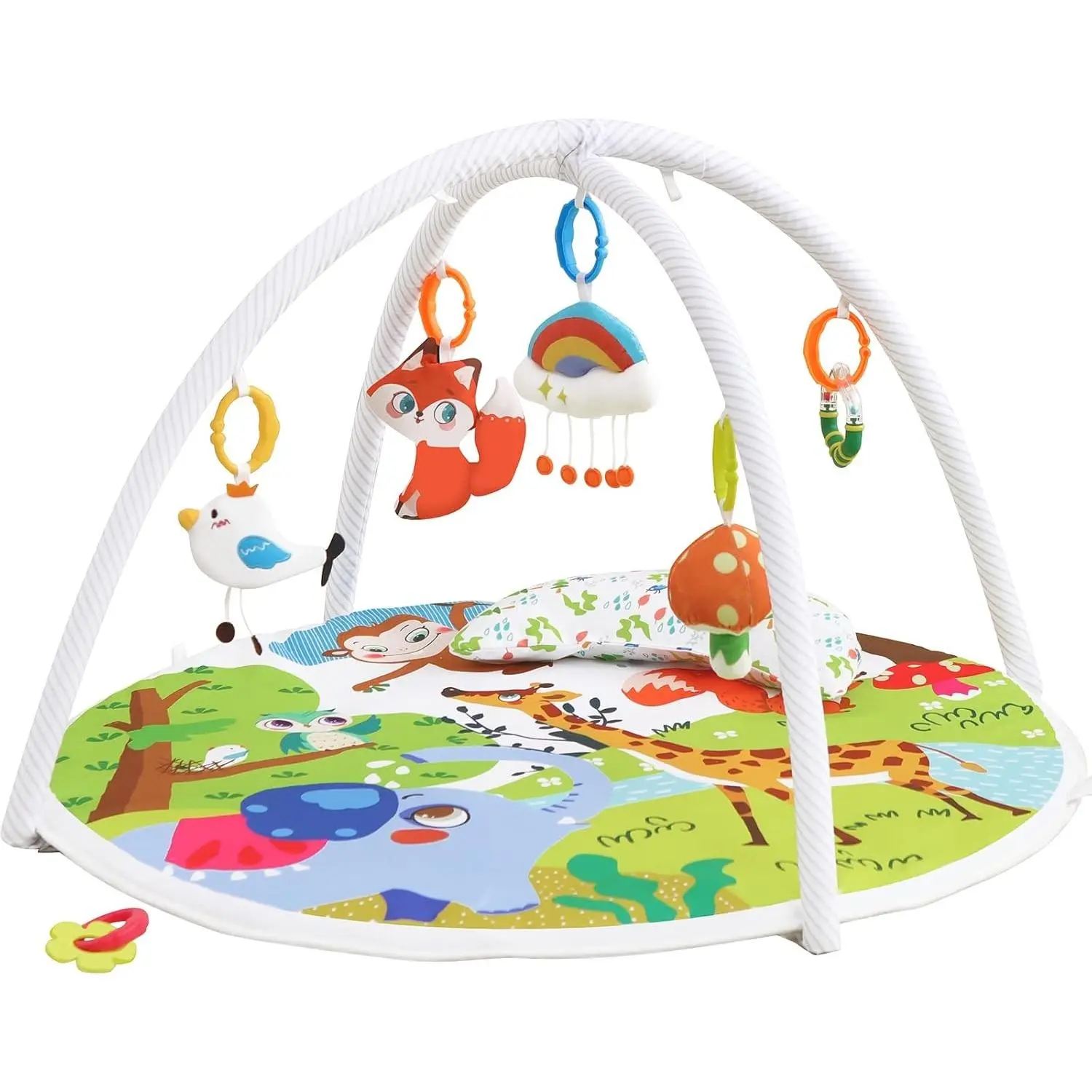 Baby Play Gym Activity Mat for Newborn to Toddler, 7-in-1 Stage-Based Sensory & Motor Skills Development, Non-Slip Language Discovery Playmat with Teether(Gift)