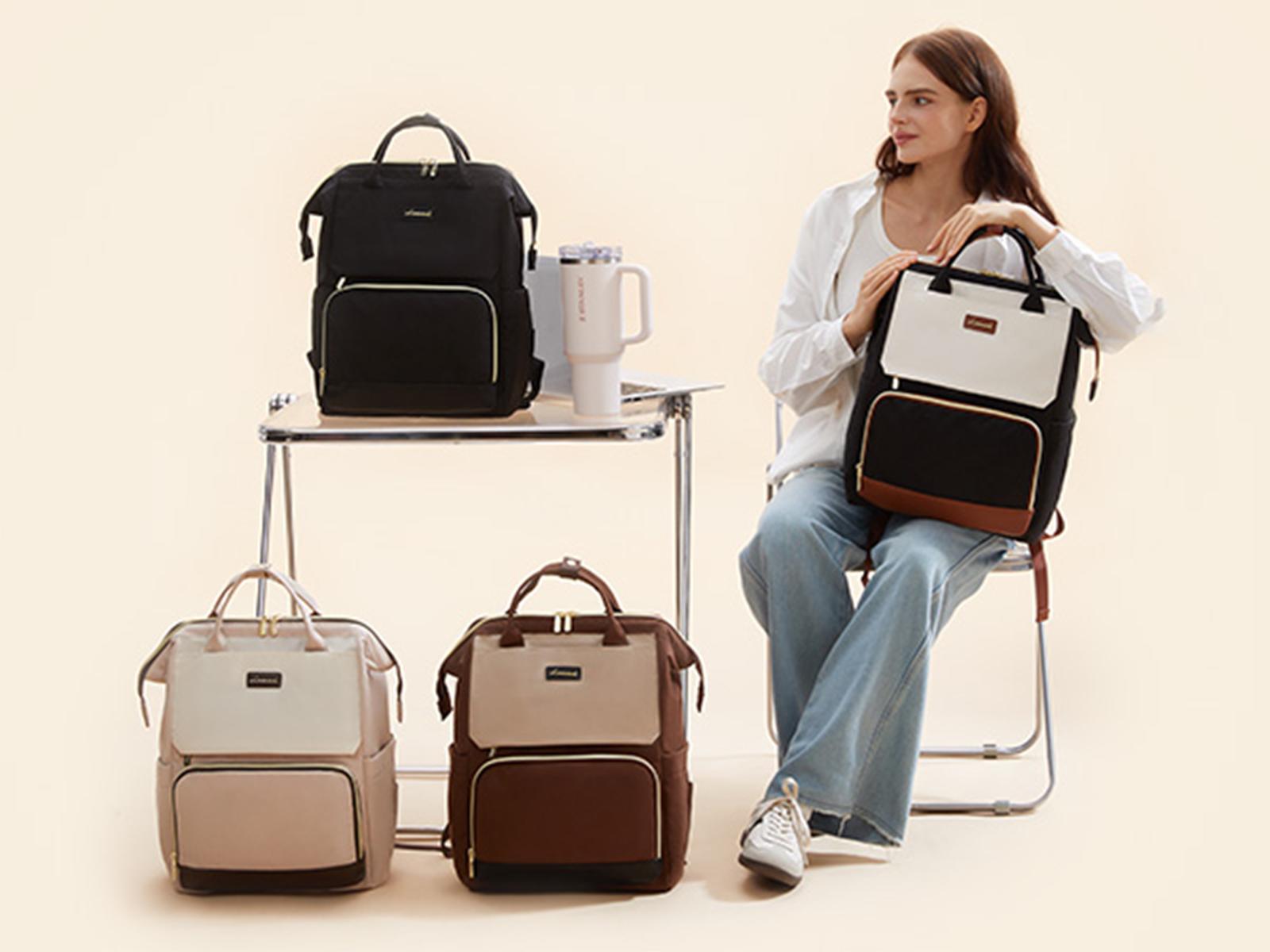 LOVEVOOK Laptop Backpack for Women with Giant Tumbler Holder Pocket, 15''/17'' Travel Work Backpack Purse for Nurse Teacher, Waterproof School Bag College Bookbag Cute Casual Daypack for Girls