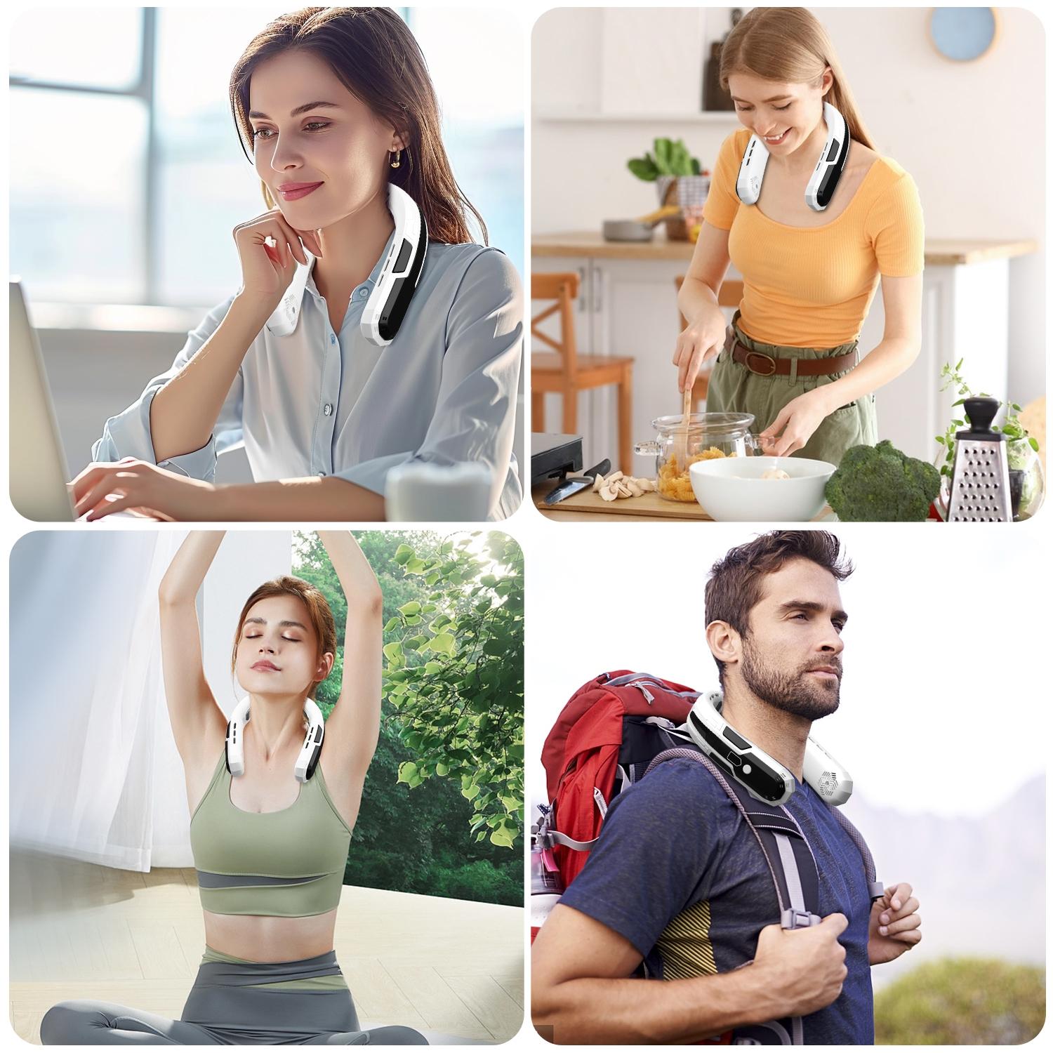 New D26 Portable Neck Fan, Hands-Free Leafless Personal Fan, Three-Speed Rechargeable USB Cooler, 360° Hanging Design, Office & Travel Use