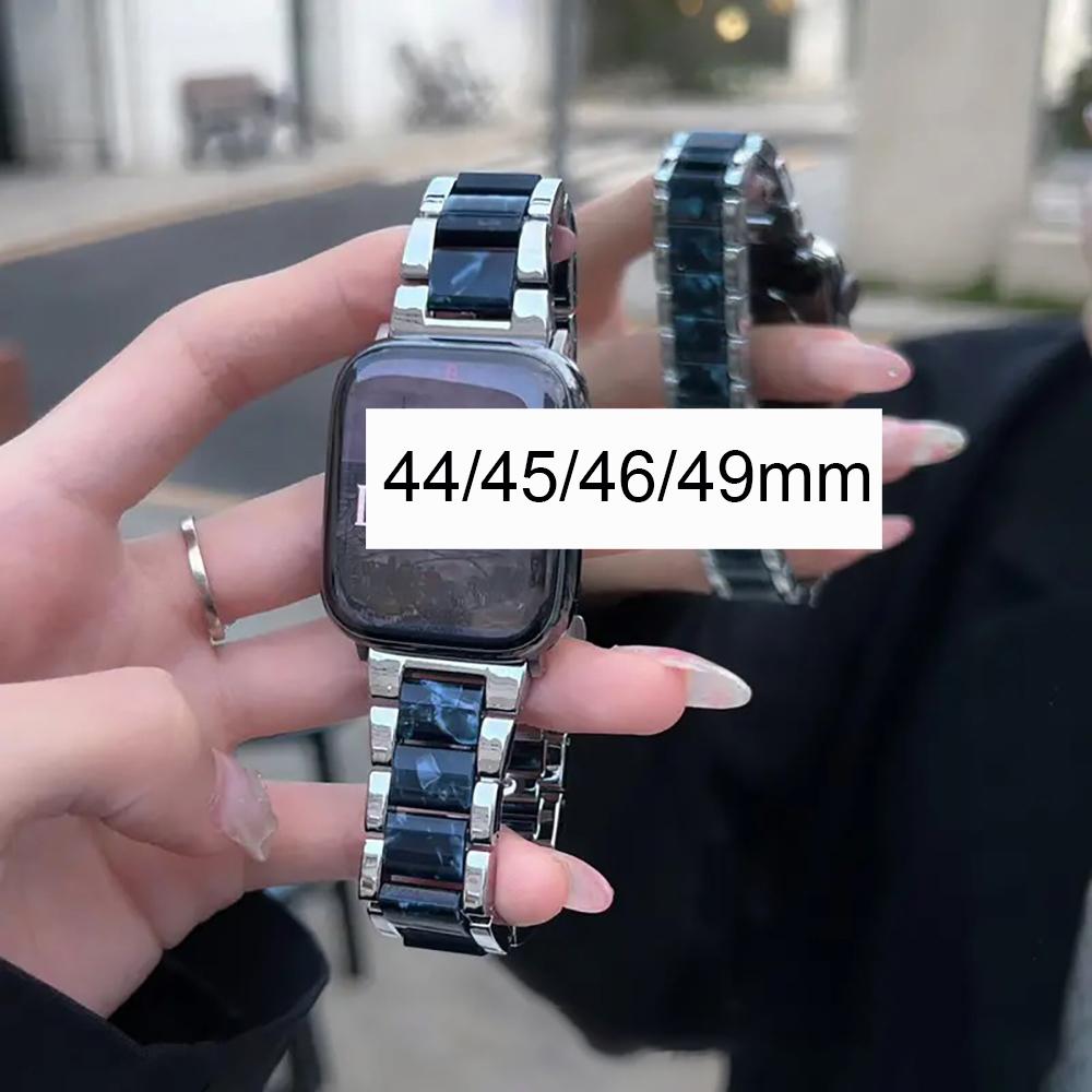 Metal Resin Band for Apple Watch Series 11/10/9/8/7/se/6/5/4, Dual Color Strap for Iwatch Ultra 49mm 46mm 45mm 44mm 42mm 41mm 40mm Smart Watch Straps Smartwatch Strap