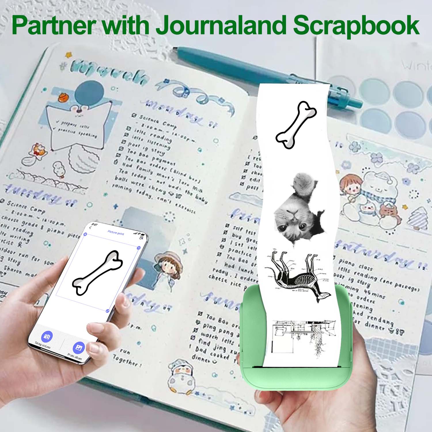 Portable Mini Printer, Rechargeable Thermal Printer, Wireless Thermal Printer for Photos and Labels, Compact Design, Home and Office Use