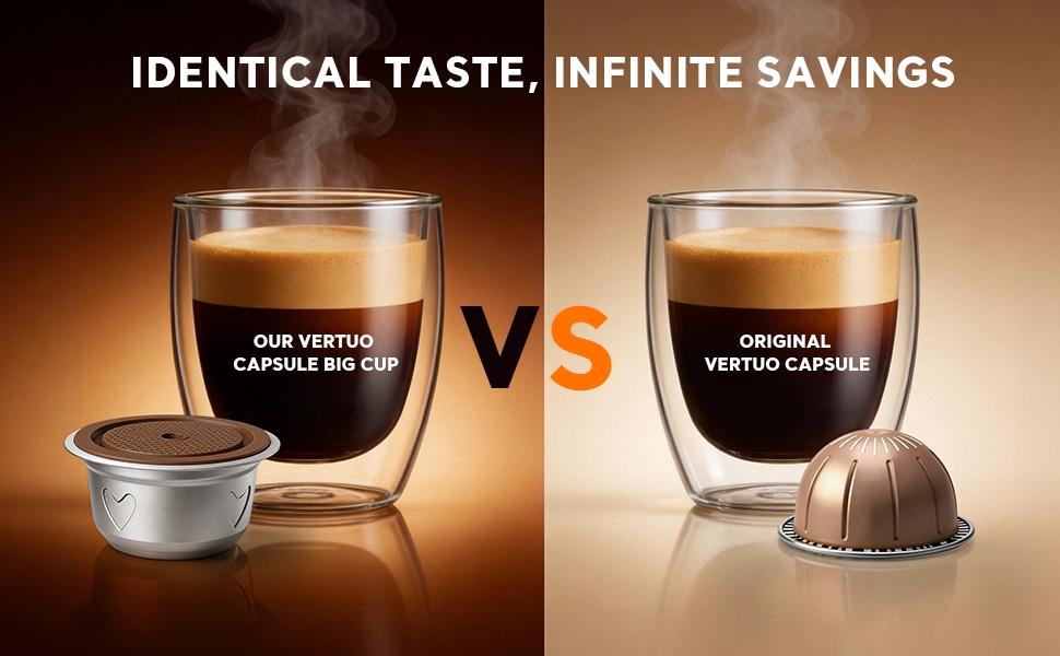 Reusable Capsule for Nespresso Vertuo Plus/next/pop, Delonghi Env135/env150, Stainless Steel, Refillable, Includes Silicone Lid