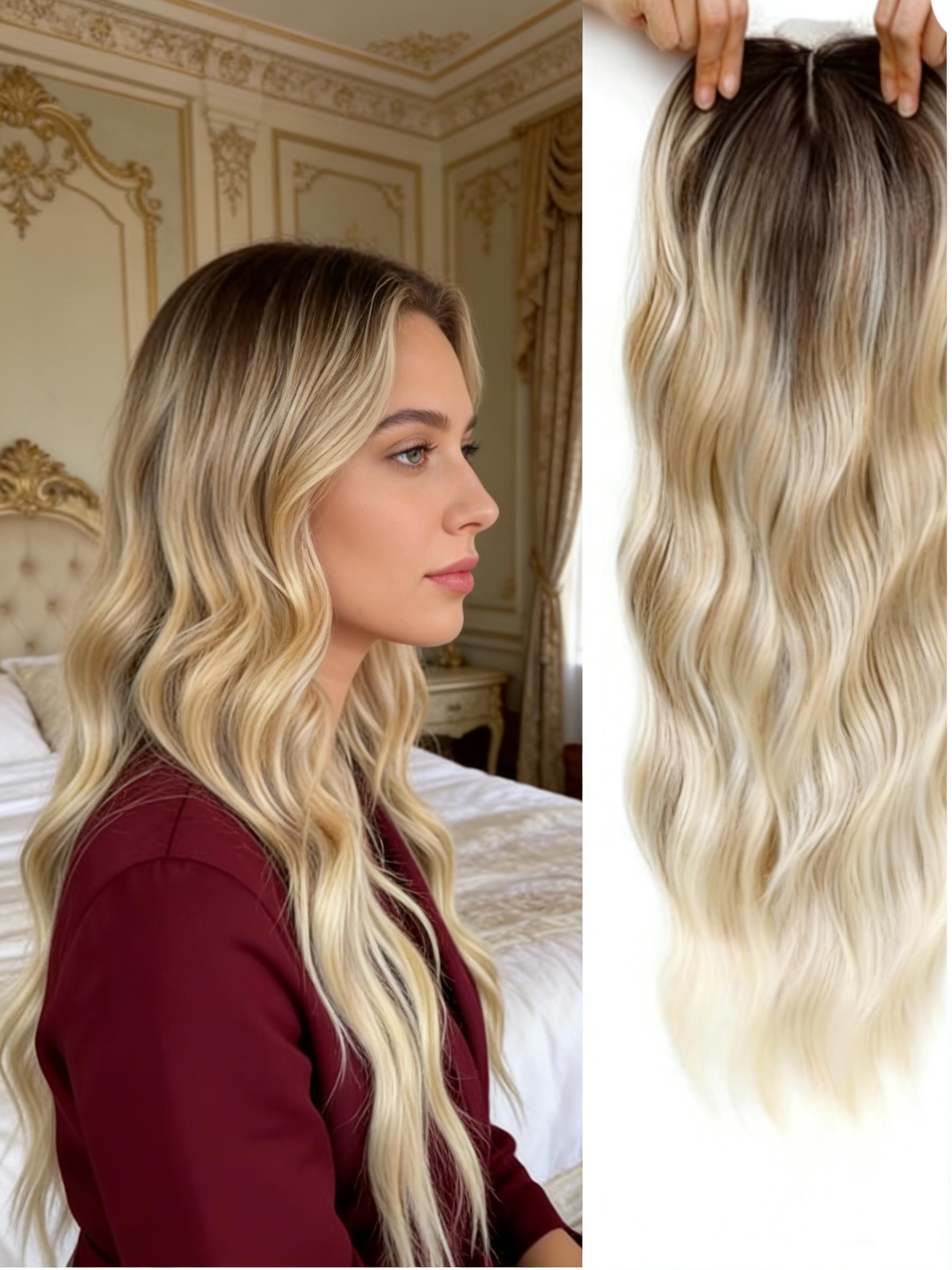 Balayage Wavy Hair Topper for Women! Ombre Synthetic Clip-In with Natural Part, Instant Volume for Thinning Hair, Effortless Beachy Waves & All-Day Confidence