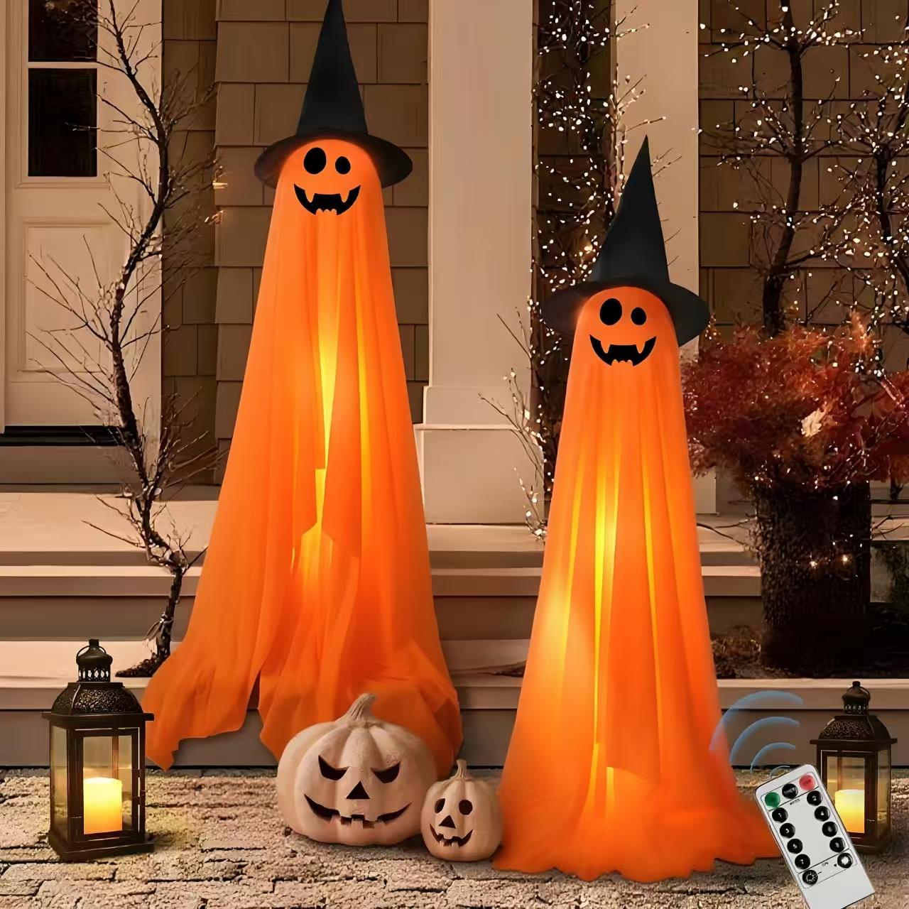2 Pack Halloween Spooky Ghost String Lights with Remote Control, Battery Operated Indoor Outdoor Decorations, Perfect for Garden Patio Parties, Atmosphere